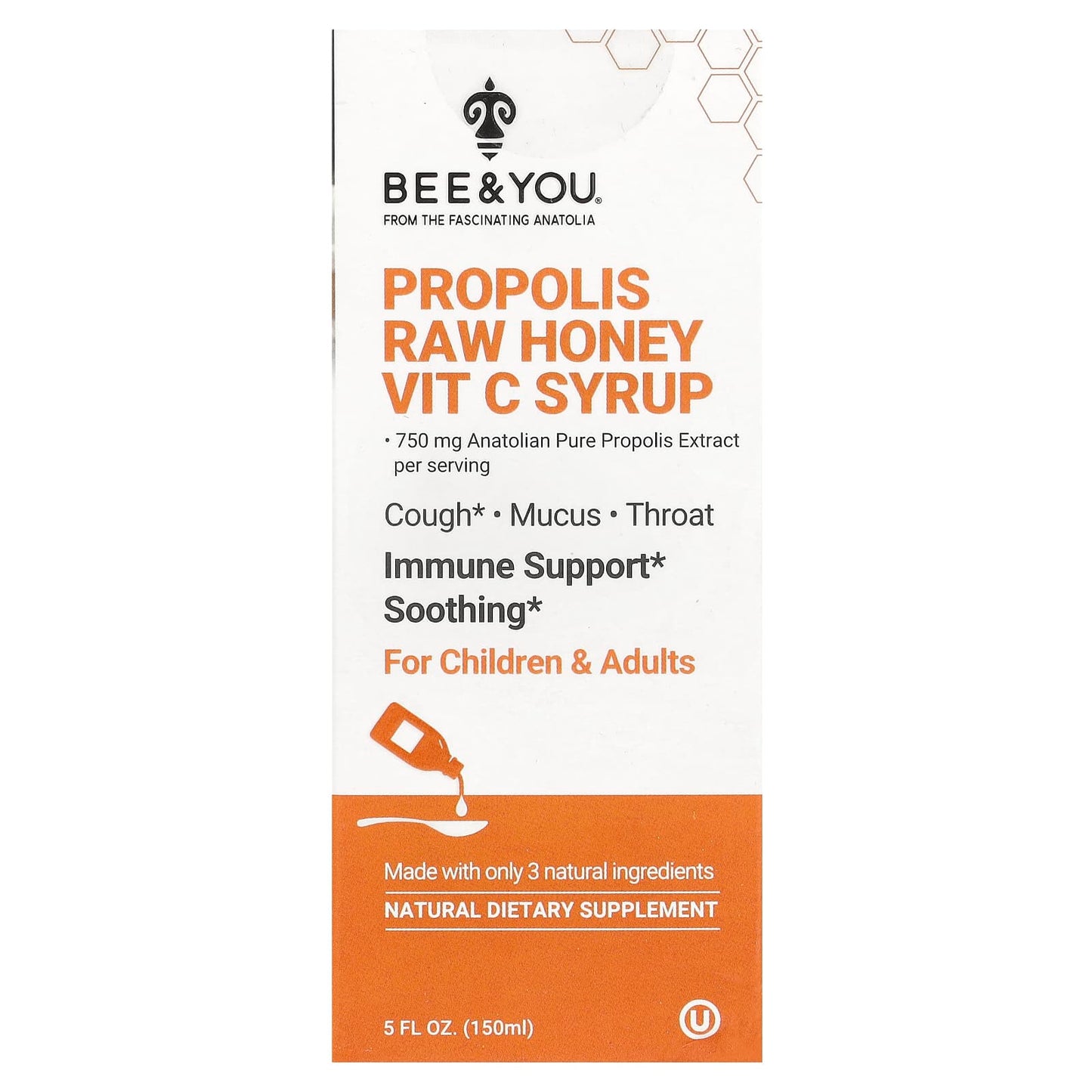Bee&You, Propolis Raw Honey Vit C Syrup, 5 fl oz (150 ml)