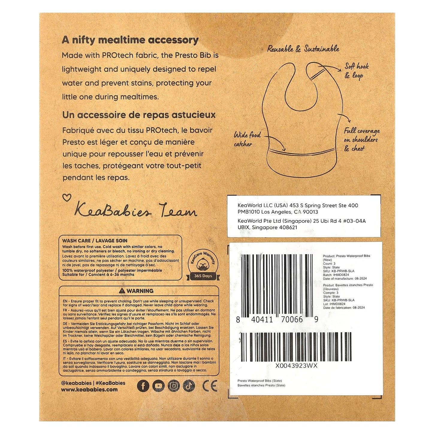 KeaBabies, Presto Waterproof Bibs, 6-36 Months, Slate, 3 Pack - Image 2