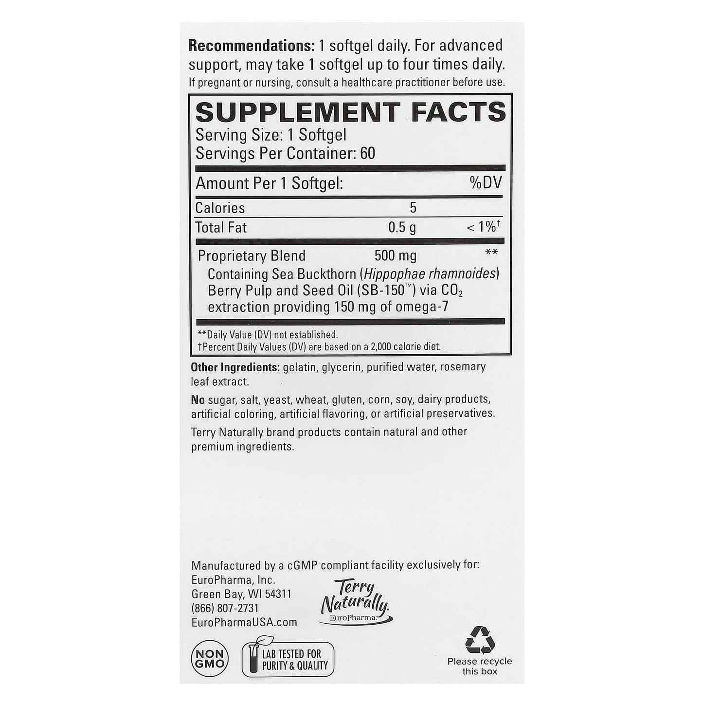 Terry Naturally, Omega-7 Dry Eye Relief , 60 Softgels - Image 2