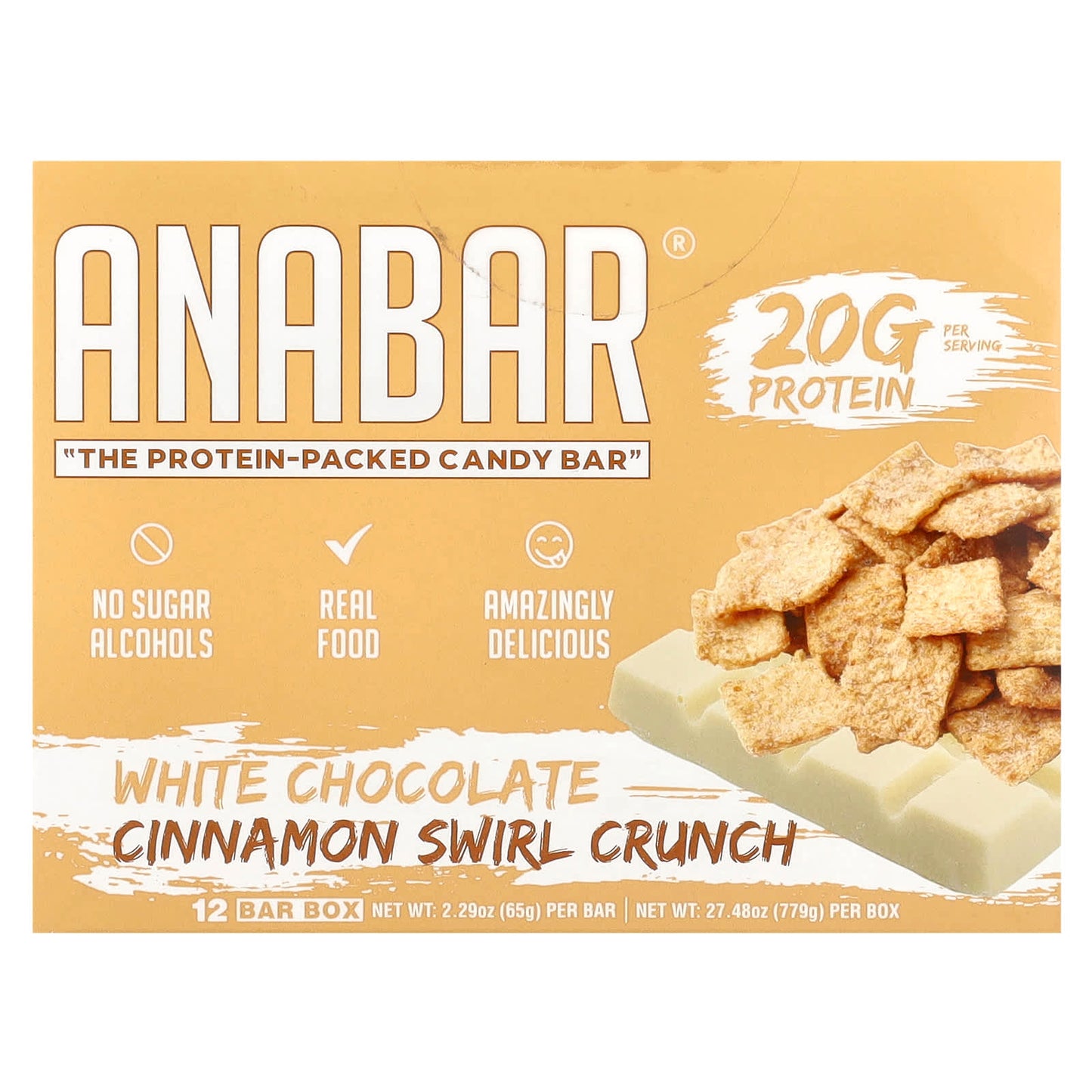 The Anabar, The Protein-Packed Candy Bar®, White Chocolate Cinnamon Swirl Crunch, 12 Bars, 2.29 oz (65 g) Each - Image 1