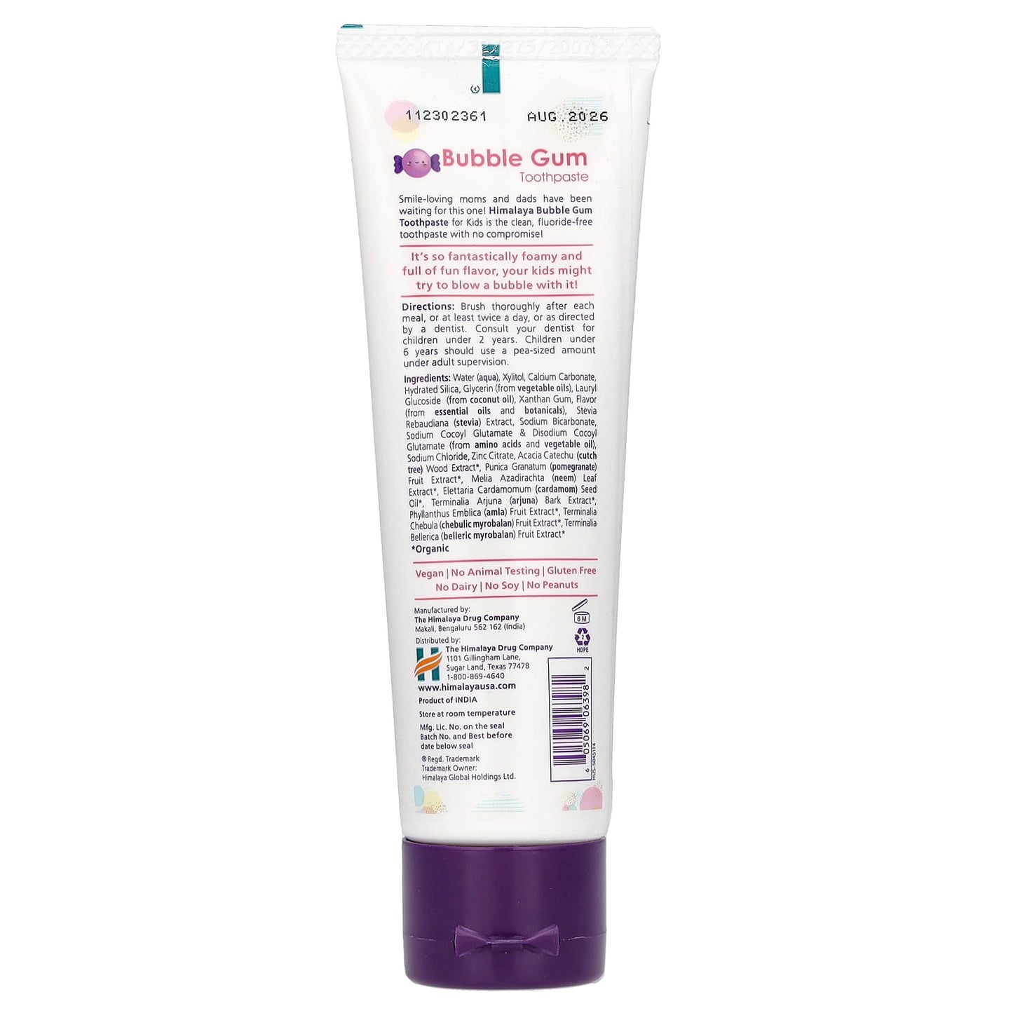 Himalaya Botanique Kids Toothpaste Bubble Gum 4oz Fluoride Free - Image 2
