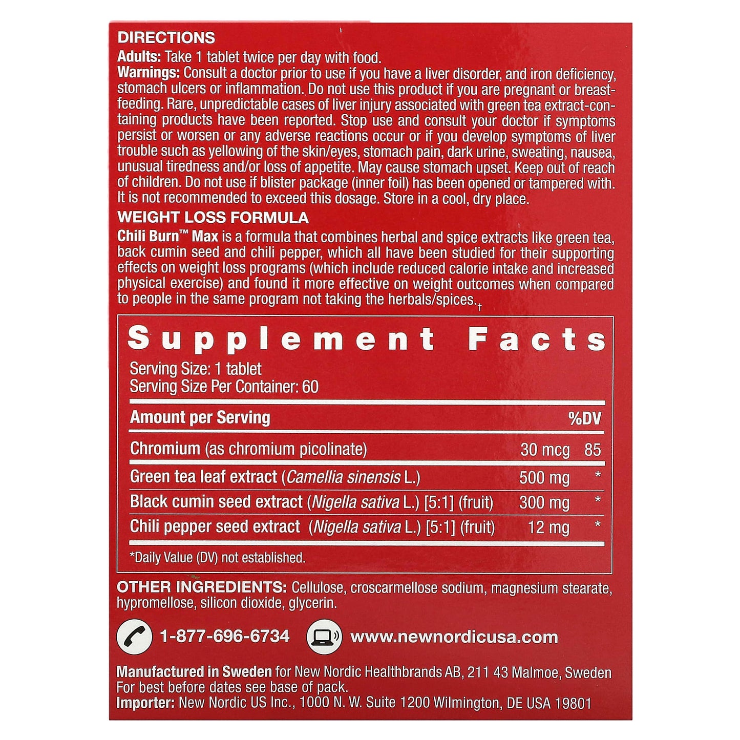 New Nordic, Chili Burn Max, 60 Tablets - Image 2