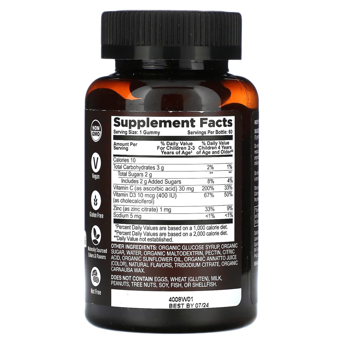 YumVs, Strong Earth Kids Organic Gummies, Vitamin C with Vitamin D3 & Zinc, Mandarin & Orange, 60 Gummies - Image 2