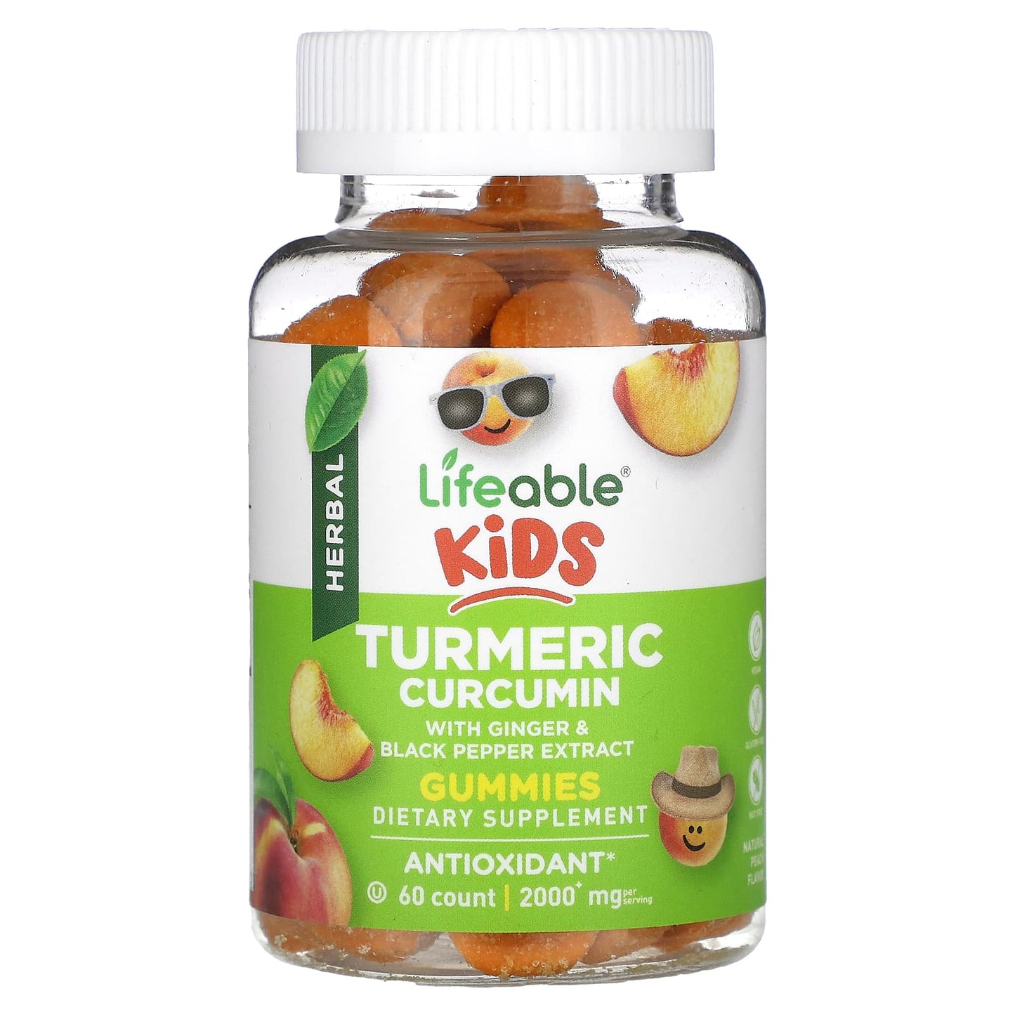 Lifeable, Kids Turmeric Curcumin Gummies, Natural Peach, 60 Gummies - Image 1