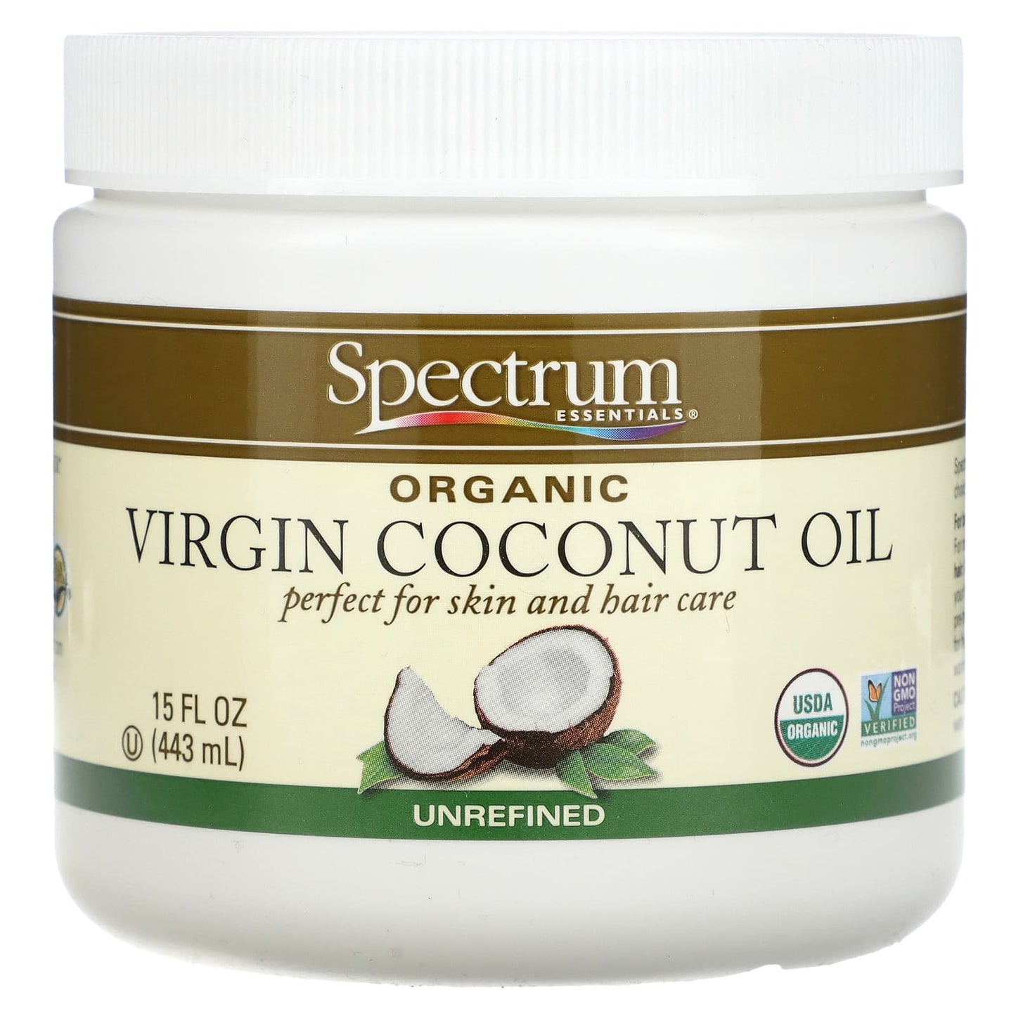 Spectrum Essentials, Organic Unrefined Virgin Coconut Oil, 15 fl oz (443 ml) - Image 1