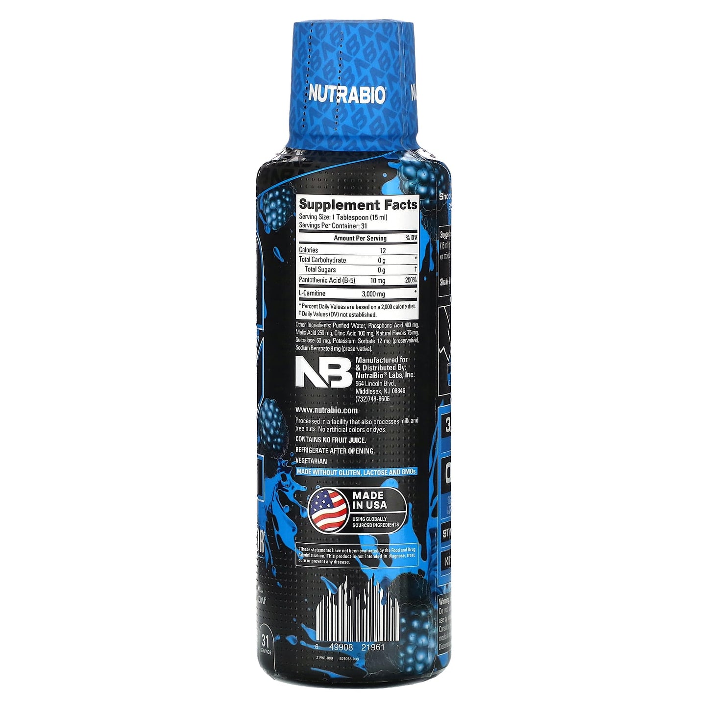 NutraBio, LeanShots L-Carnitine 3000, Blue Razz, 16 fl oz (473 ml) - Image 2