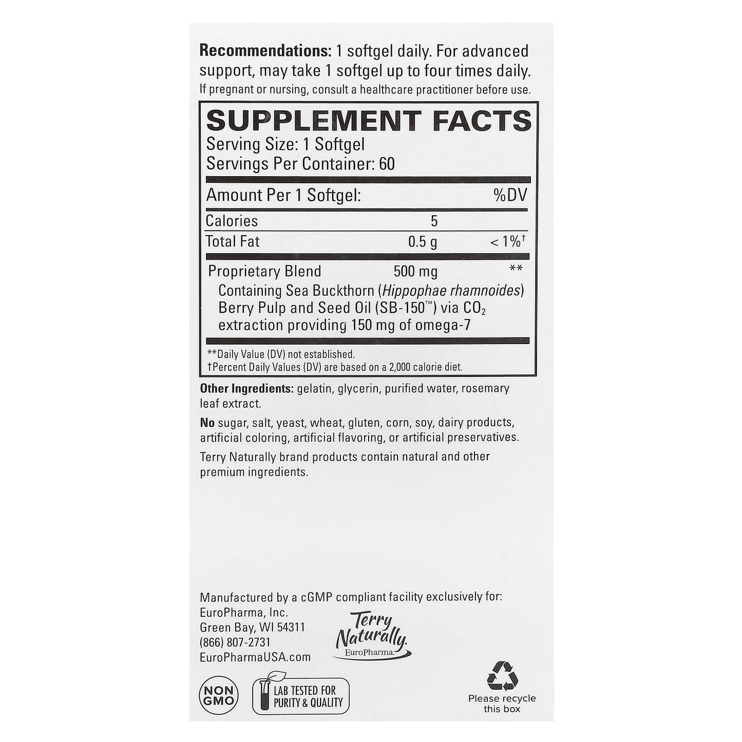 Terry Naturally, Omega-7, 60 Softgels - Image 2