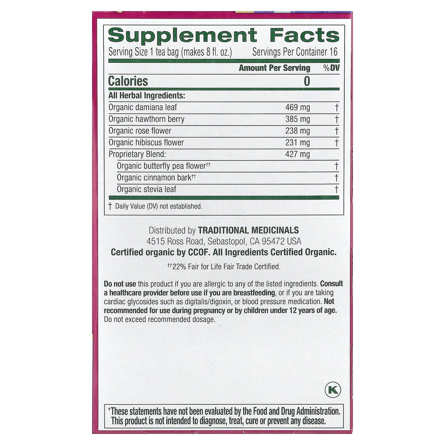 Traditional Medicinals, Organic Rosy Mood™, Damiana & Butterfly Pea Flower, Caffeine Free, 16 Wrapped Tea Bags, 0.99 oz (28 g) - Image 2