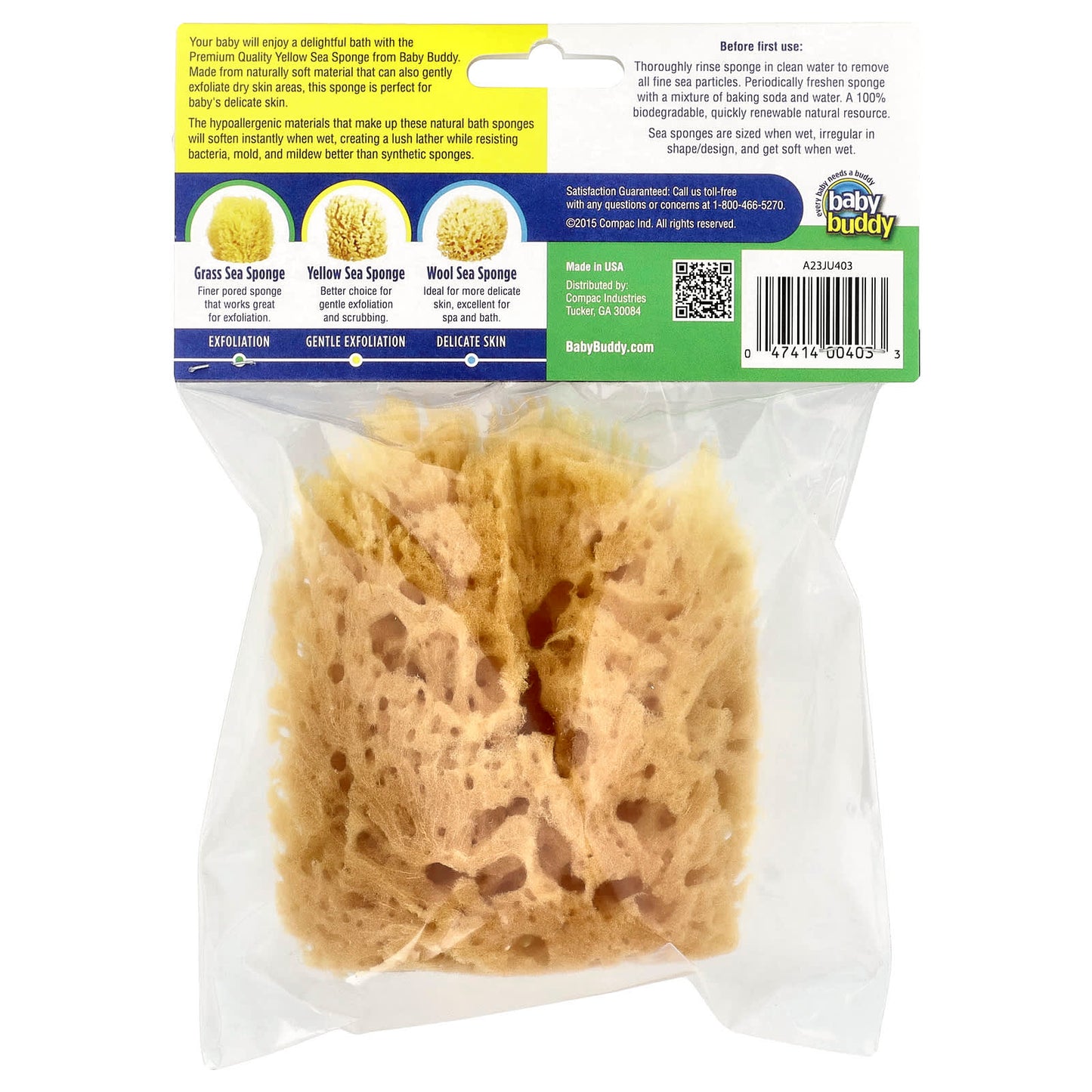 <strong>Baby Buddy</strong> Natural Yellow Sea Bath Sponge for Newborns - Gentle Exfoliation & Skin Care - Image 2
