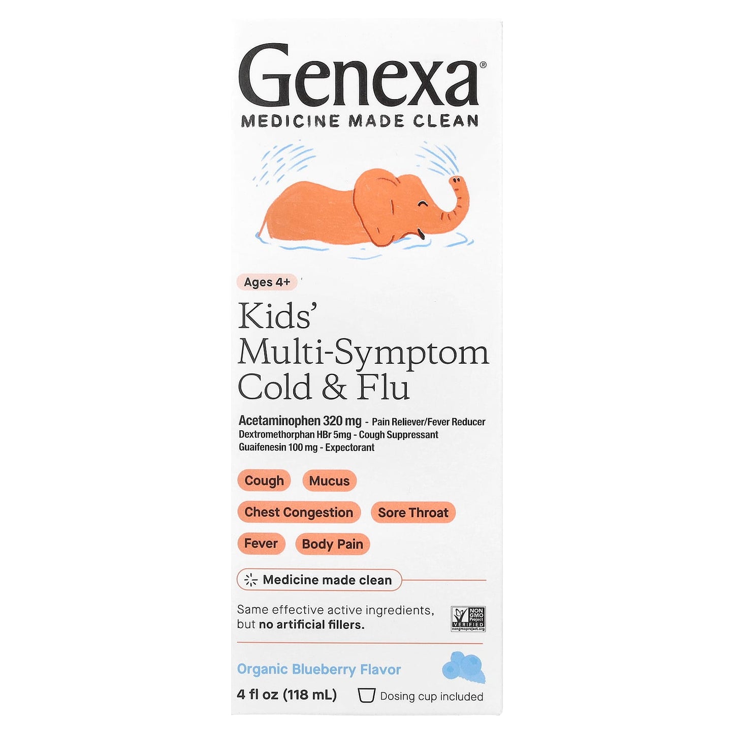 Genexa Organic Kids' Cold & Flu Relief, Ages 4+, 4 fl oz (118 ml) - Image 1