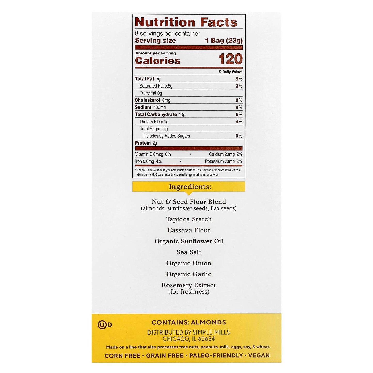 Simple Mills, Almond Flour Crackers, Fine Ground Sea Salt, 8 Packs, 0.8 oz (23 g) Each - Image 2