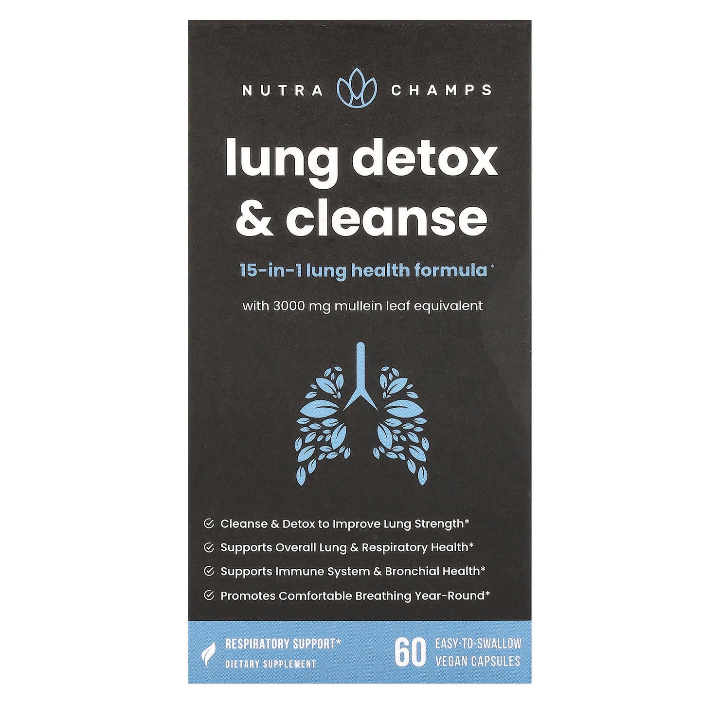 NutraChamps, Lung Detox & Cleanse, 60 Easy-To-Swallow Vegan Capsules - Image 1