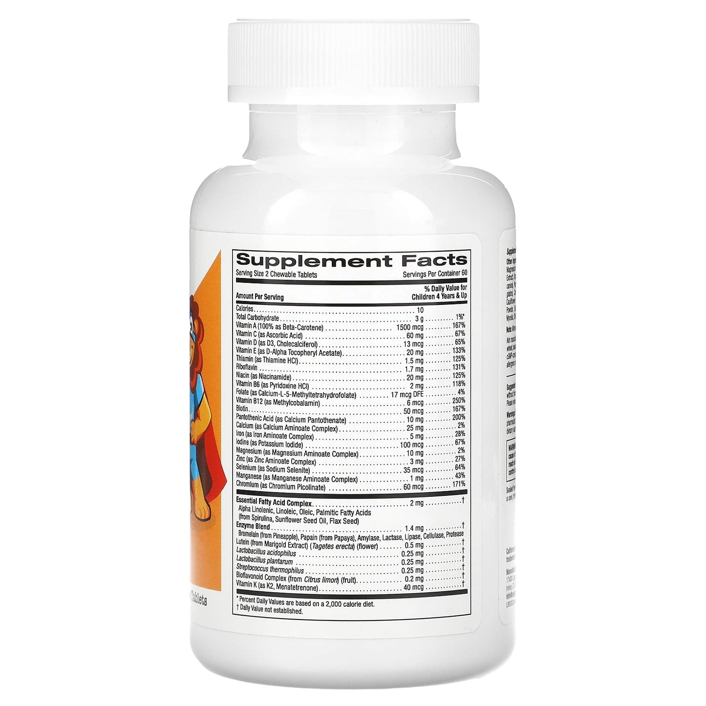 California Gold Nutrition, Chewable Multivitamins with Probiotics, Enzymes, Vitamin A and Vitamin C for Children, Assorted Fruit, 120 Vegetarian Tablets