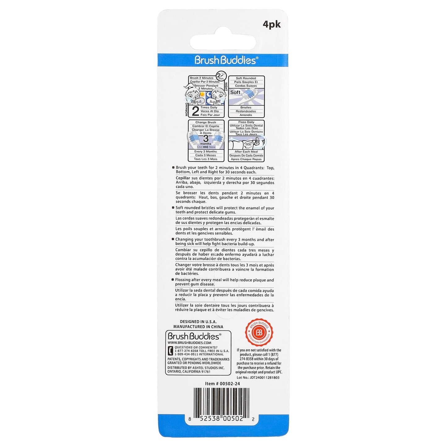 Soft Kids Toothbrushes by Brush Buddies, 4 Pack, Gentle on Teeth - Image 2