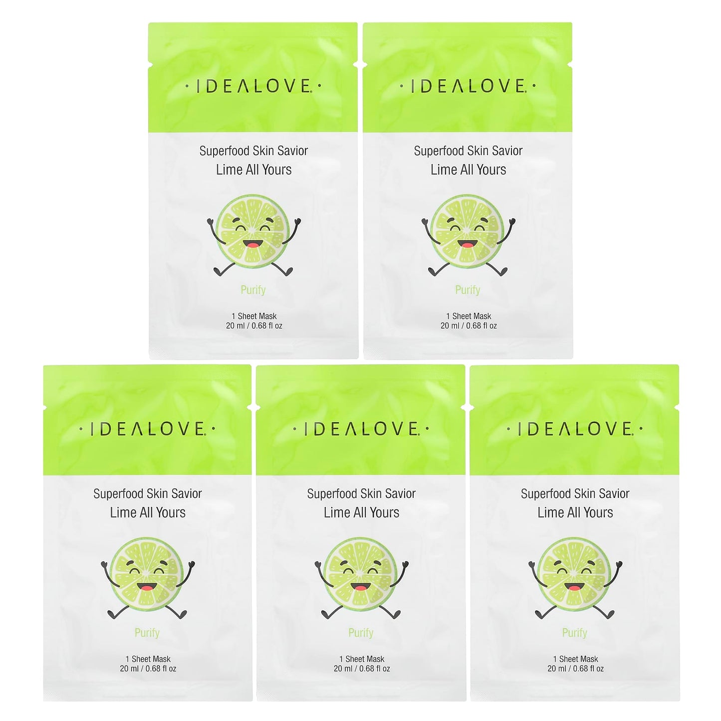Lime Skin Detox & Brightening 5-Panel Sheet Mask Set - Idealove - Image 1