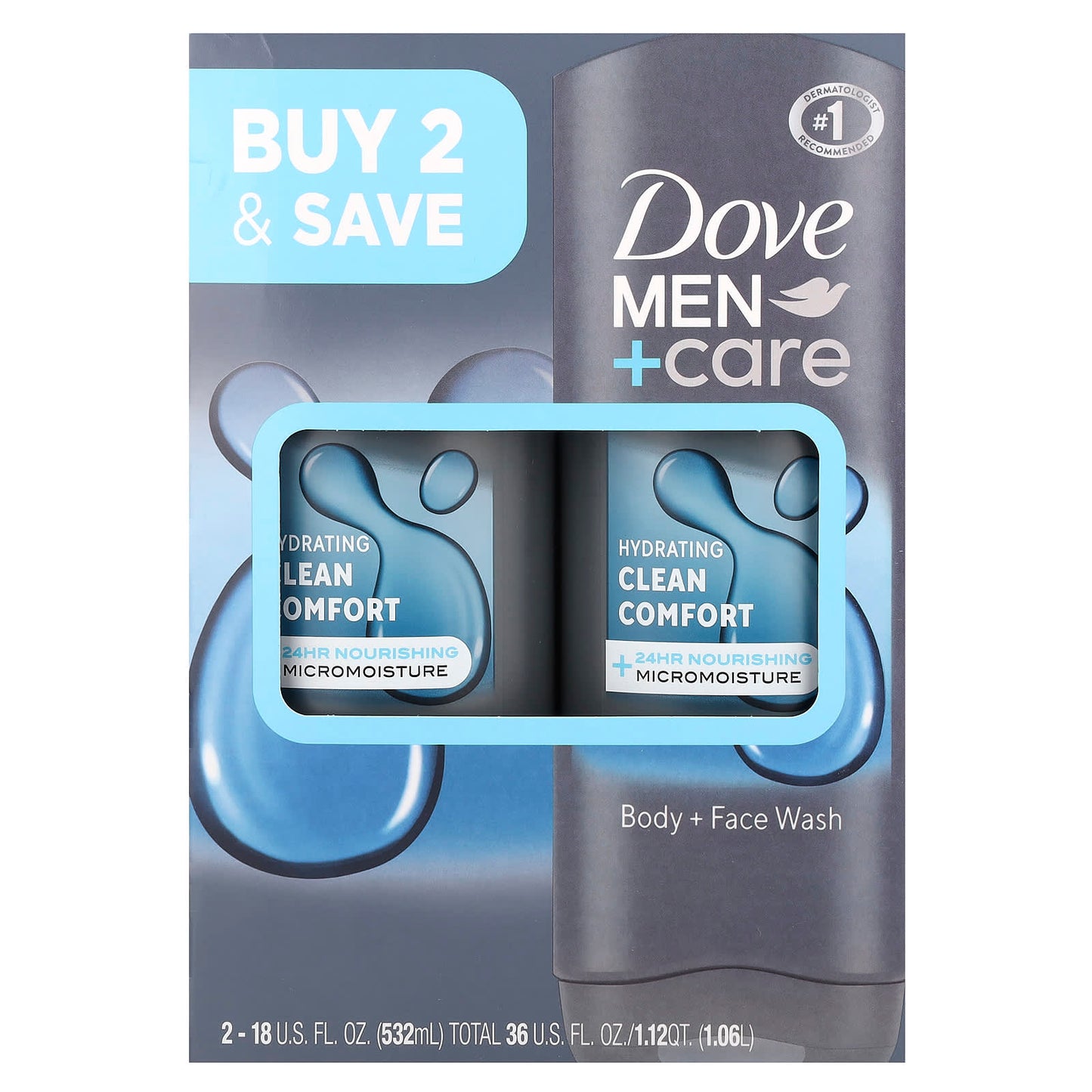 Dove Men+Care Clean Comfort Body & Face Wash, 2 Pack, 18 fl oz Each - Image 2