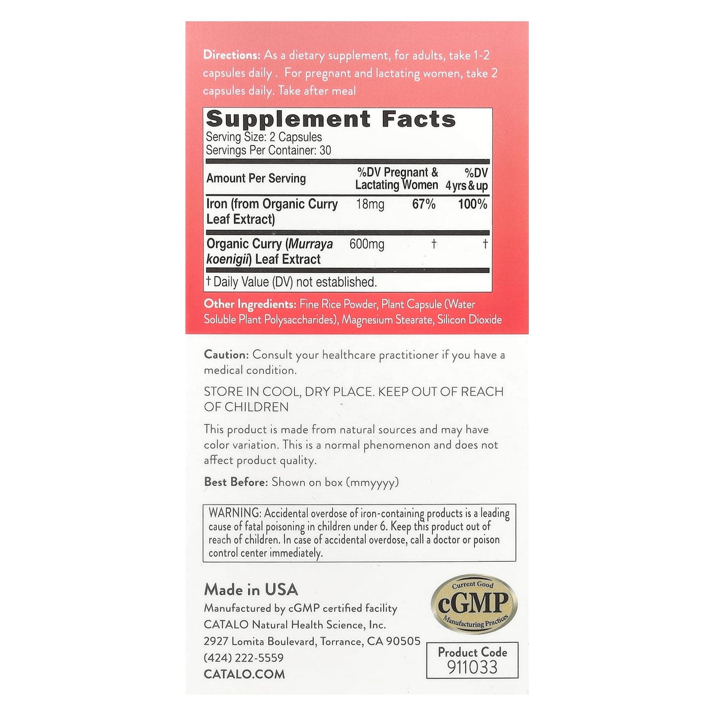 CATALO, Women's Vegetarian Iron, 60 Vegetarian Capsules