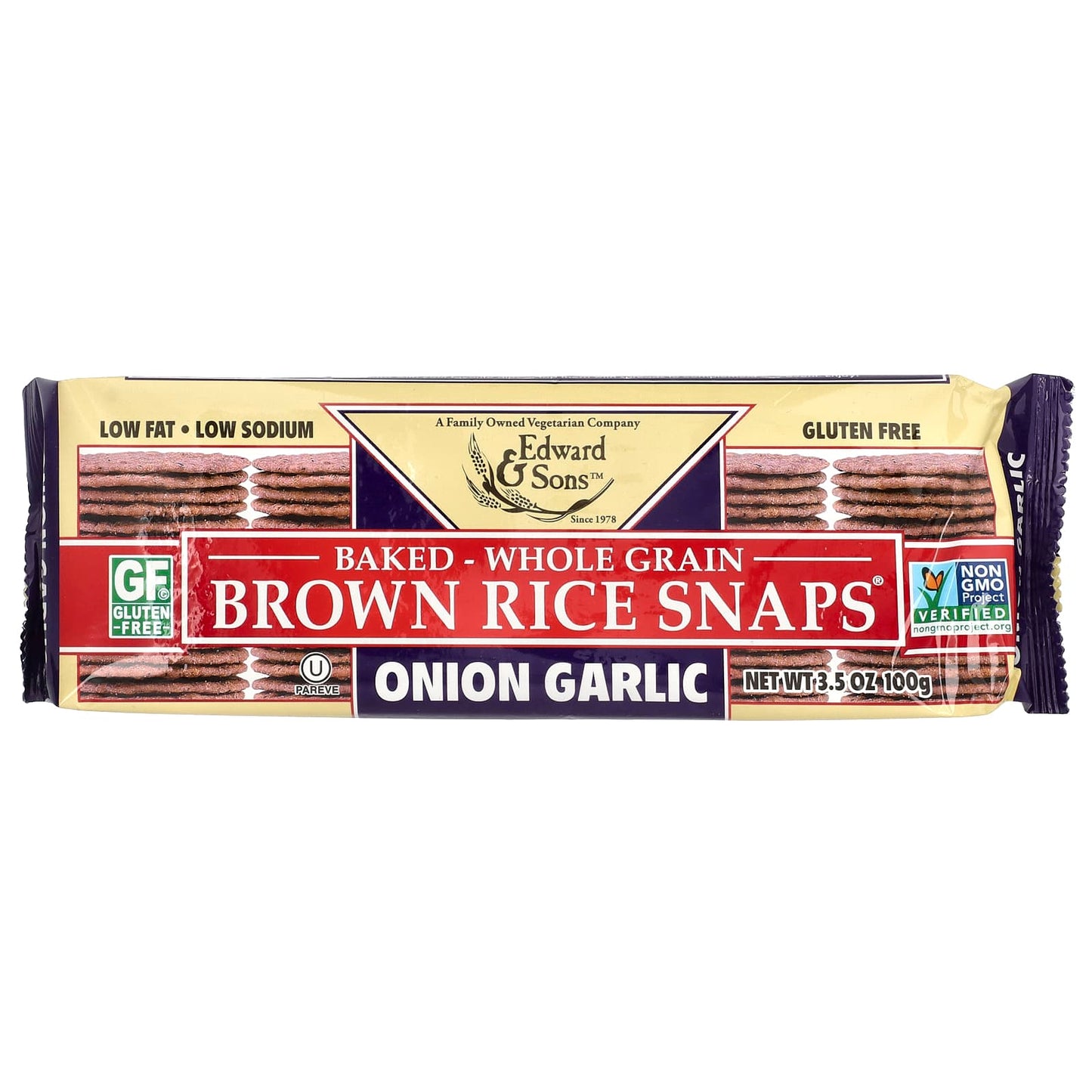 Crunchy Whole Grain Snacks by Edward & Sons, Onion Garlic, Gluten Free, 3.5 oz - Image 1