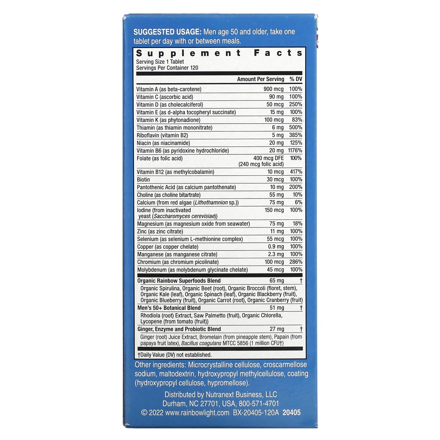 Rainbow Light, Men's One 50+ Daily Multivitamin, High Potency, 120 Vegetarian Tablets - Image 2