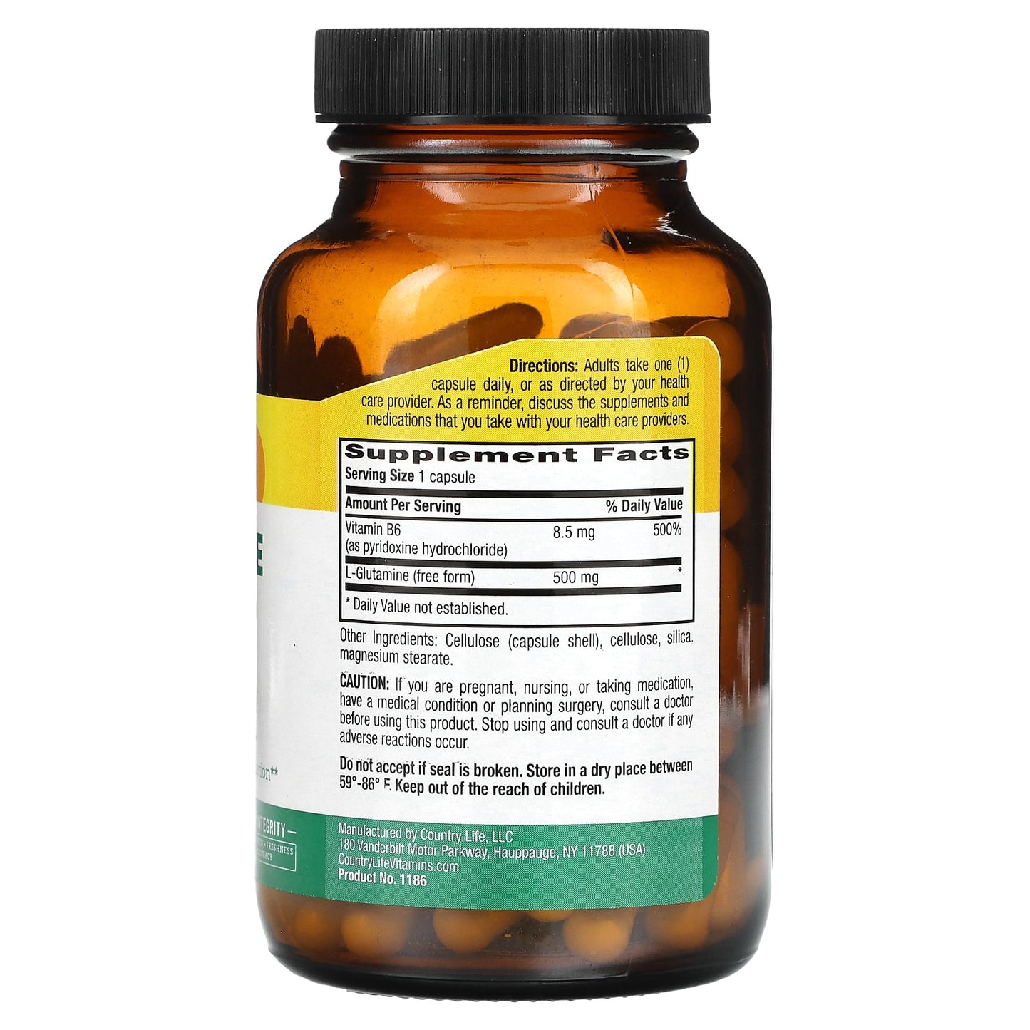 Country Life L-Glutamine Caps for Muscle Support & Gut Health - 100 Vegan Caps - Image 2
