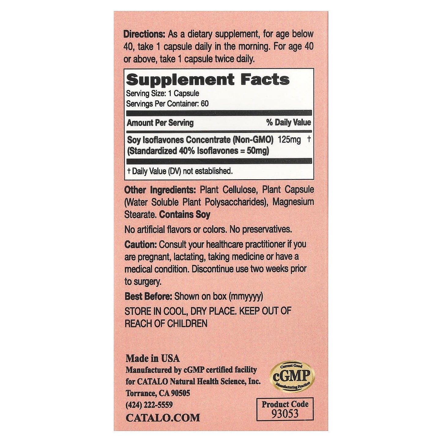 CATALO, Women's Soy Isoflavones, 60 Vegetarian Capsules (125 mg Per Capsule)