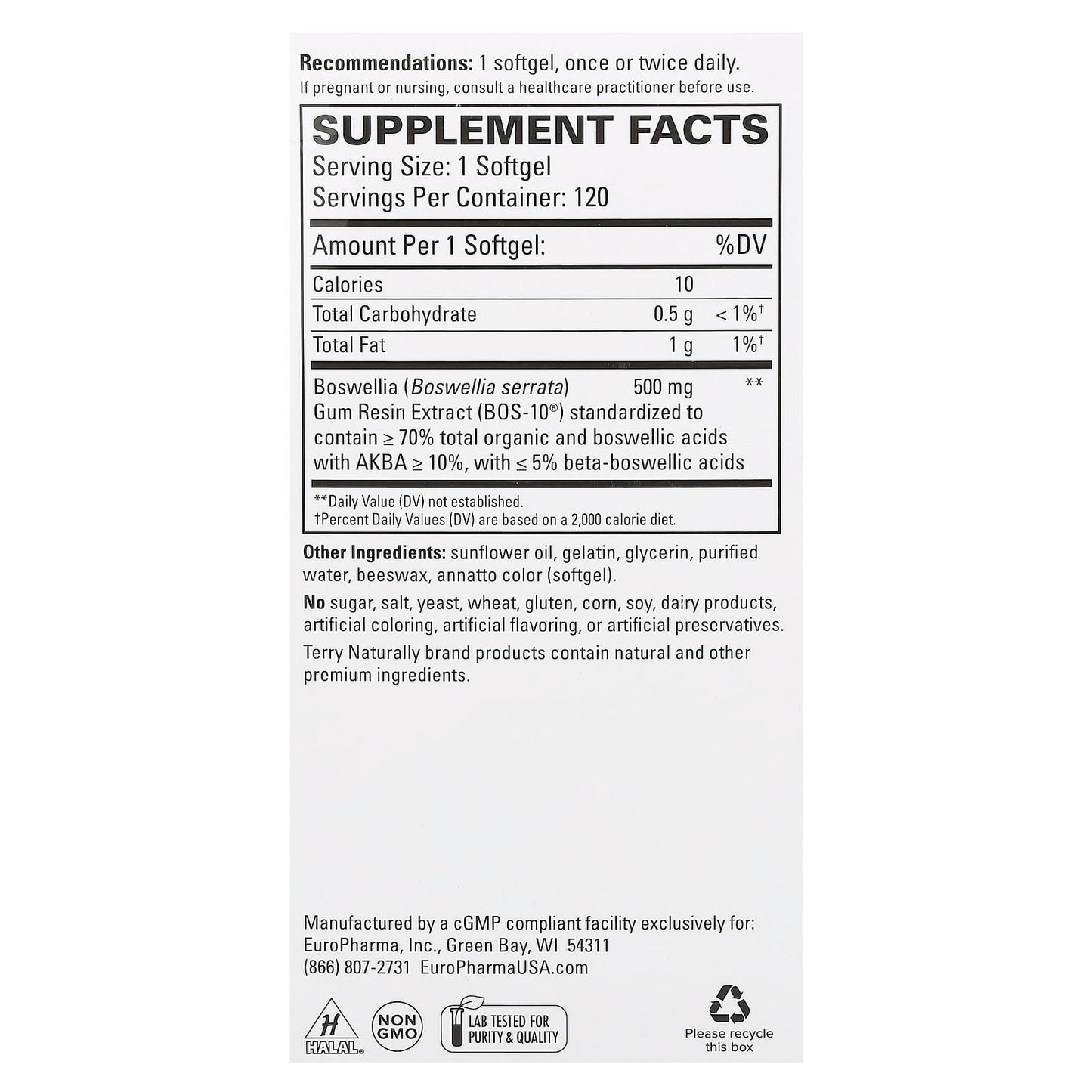 Terry Naturally, BosMed 500, Advanced Boswellia, Extra Strength, 500 mg, 120 Softgels - Image 2