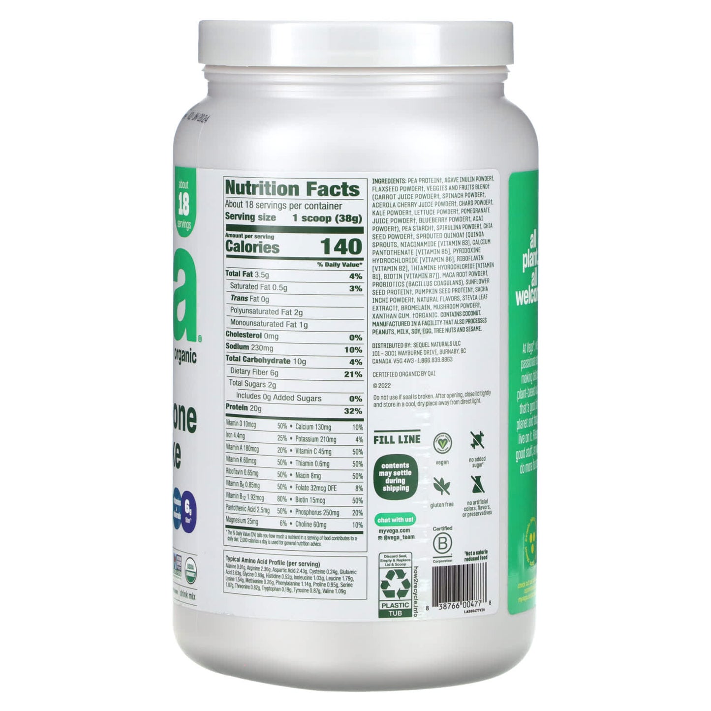 Vega, Plant-Based Organic All-In-One Shake, Coconut Almond, 1 lb 8.3 oz (687 g) - Image 2