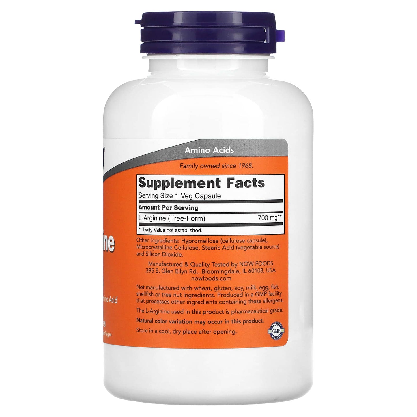 NOW Foods, L-Arginine, 700 mg, 180 Veg Capsules - Image 2