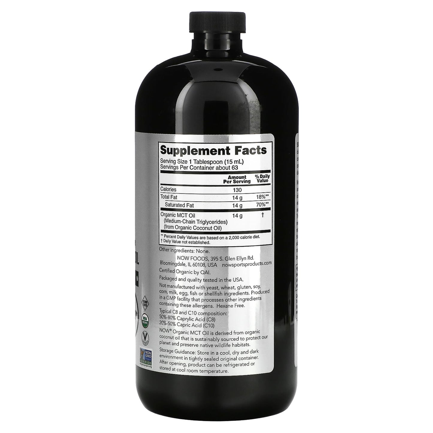 NOW Foods, Sports, Organic MCT Oil, 14 g, 32 fl oz (946 ml)