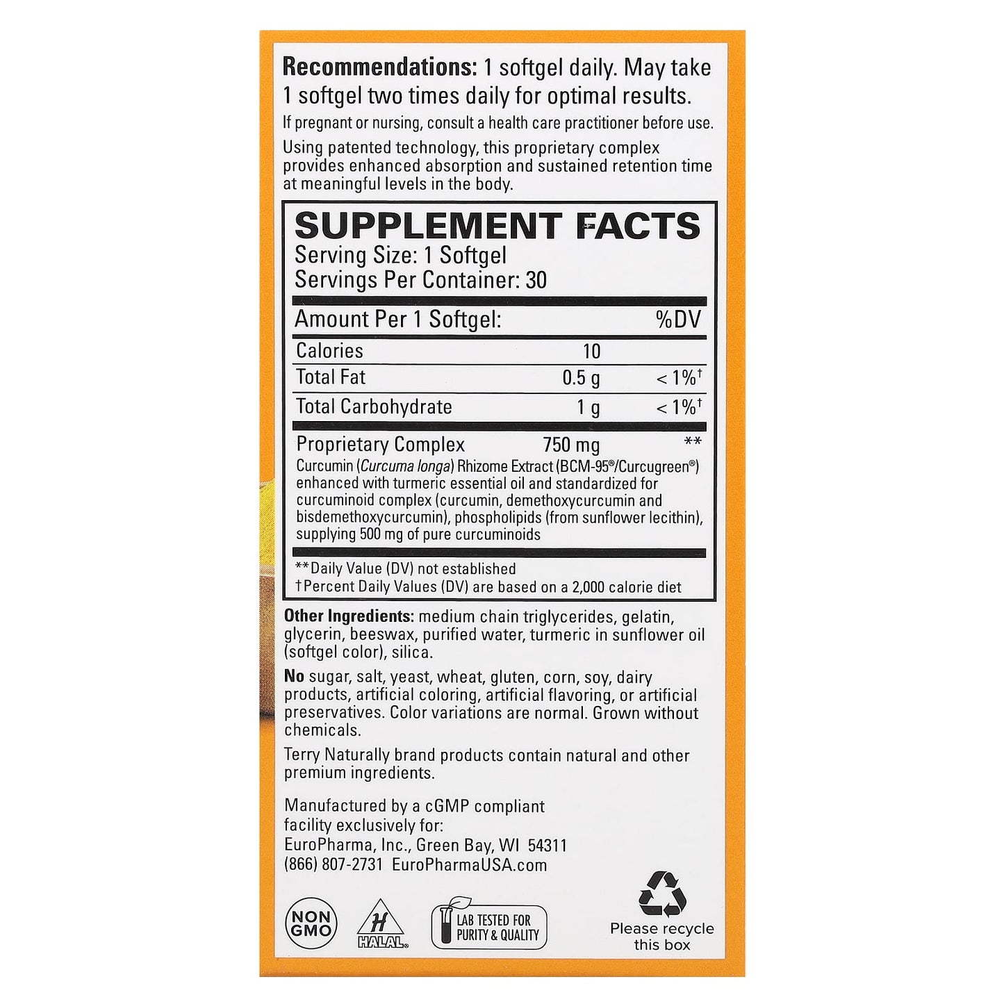 Terry Naturally, CuraMed, Superior Absorption Curcumin, 750 mg, 30 Softgels - Image 2