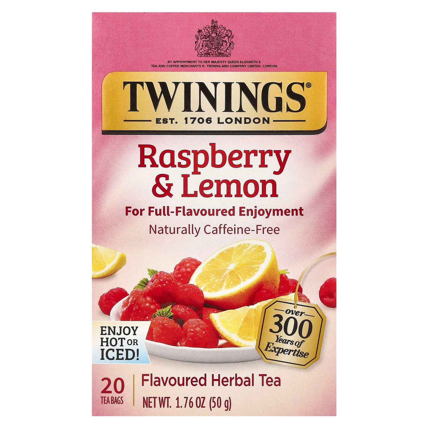 Twinings, Herbal Tea, Raspberry & Lemon, Caffeine-Free, 20 Tea Bags, 1.76 oz (50 g) - Image 1
