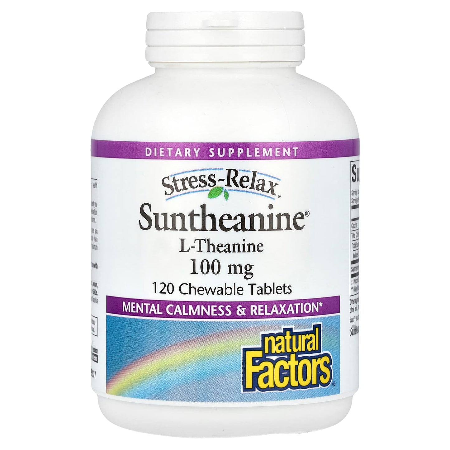 Natural Factors, Stress-Relax, Suntheanine L-Theanine, 100 mg, 120 Chewable Tablets - Image 1