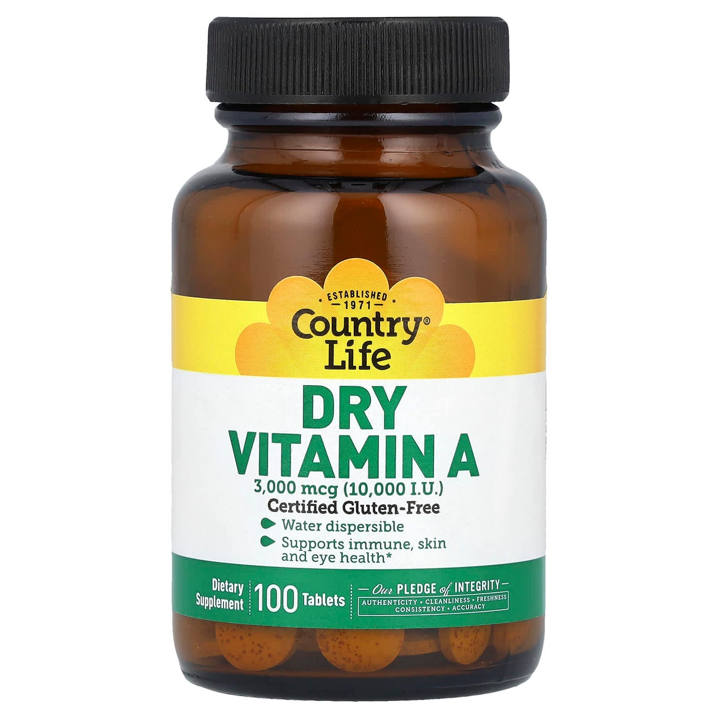Country Life Vitamin A Supplement, 3000 mcg, Gluten-Free & Vegan, 100 Tablets - Image 1