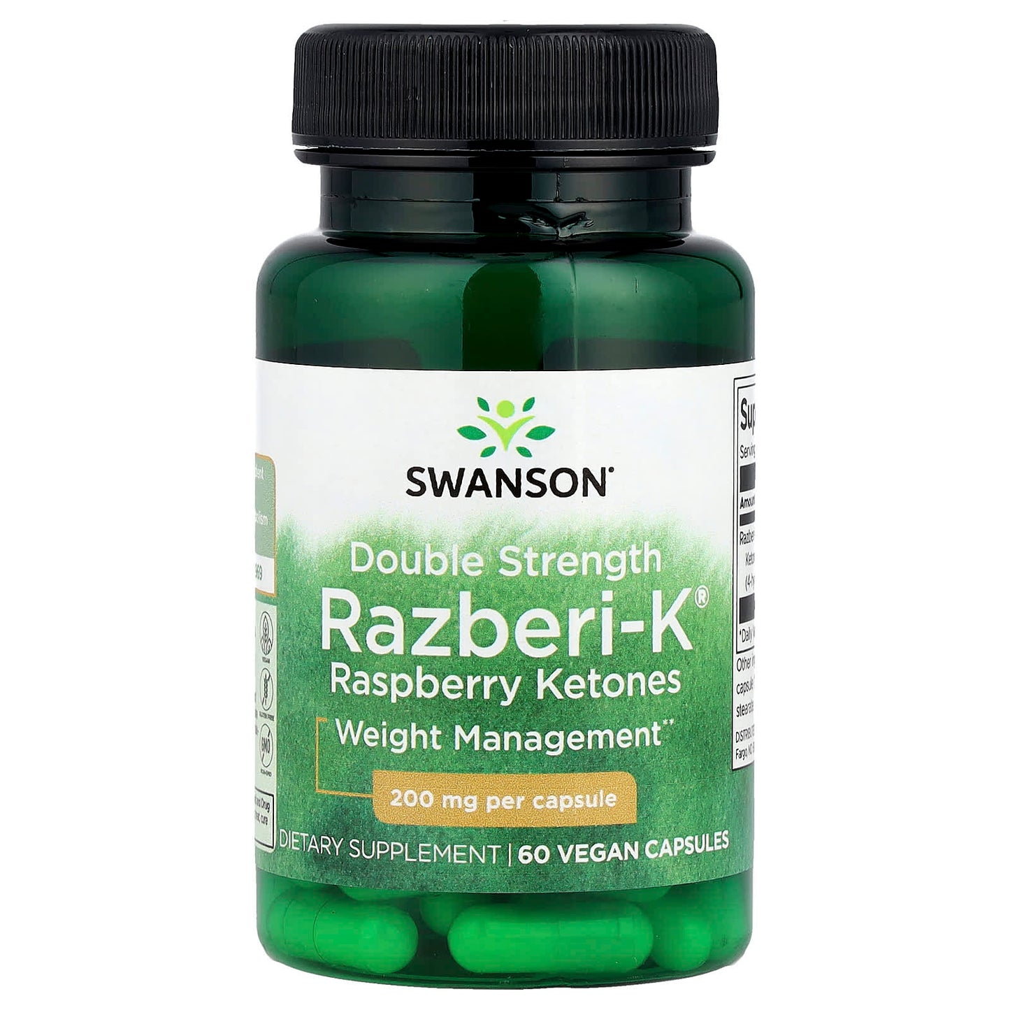 Swanson, Razberi-K®, Raspberry Ketones, Double Strength , 200 mg, 60 Vegan Capsules - Image 1