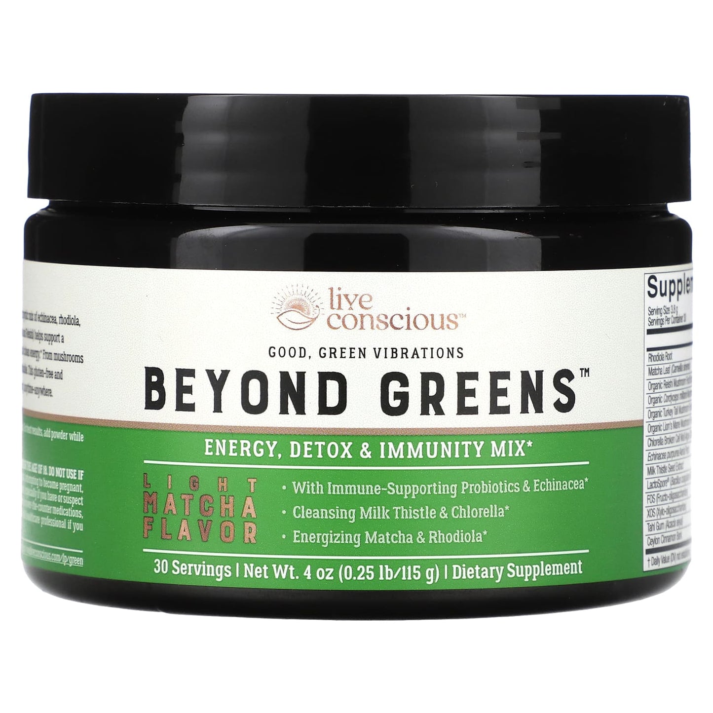 Live Conscious, Beyond Greens, Energy, Detox & Immunity Mix, Light Matcha, 4 oz (115 g) - Image 1