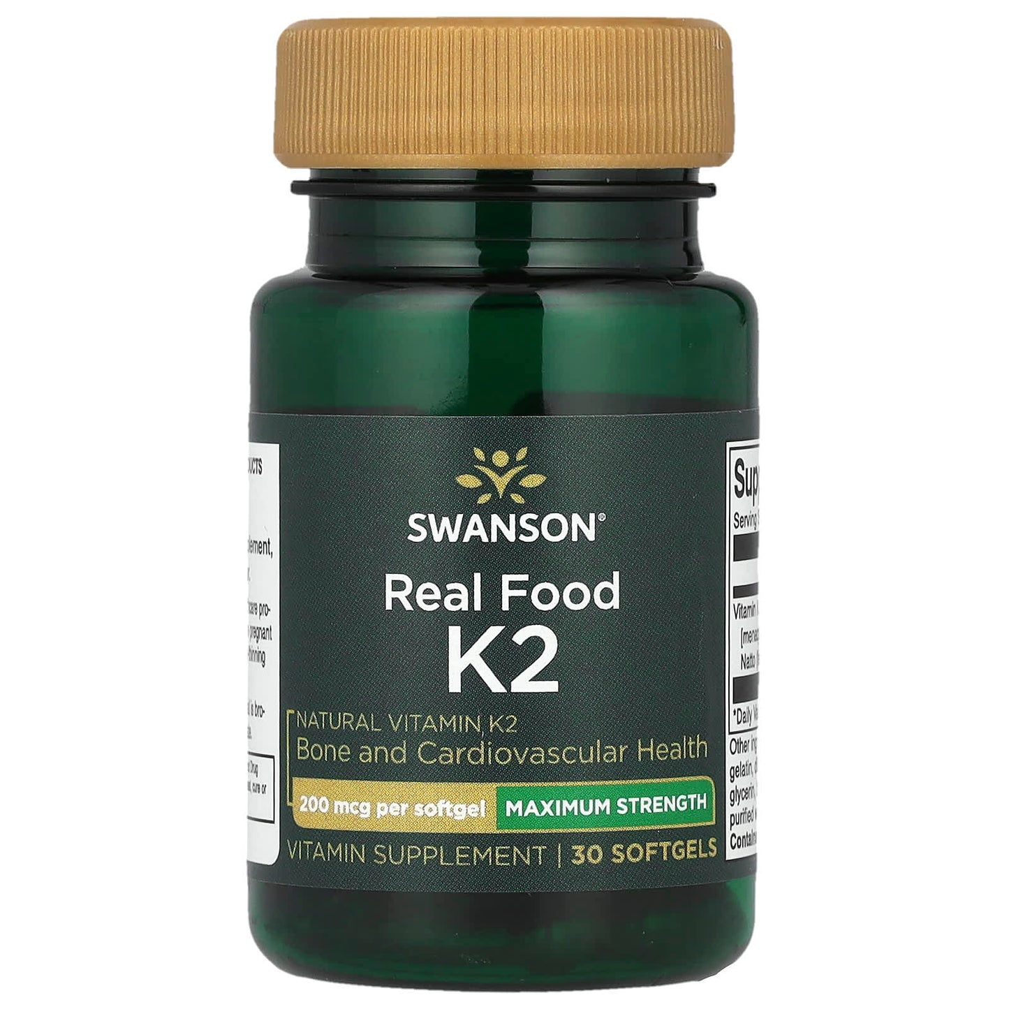Swanson, Real Food K2, Maximum Strength , 200 mcg, 30 Softgels - Image 1
