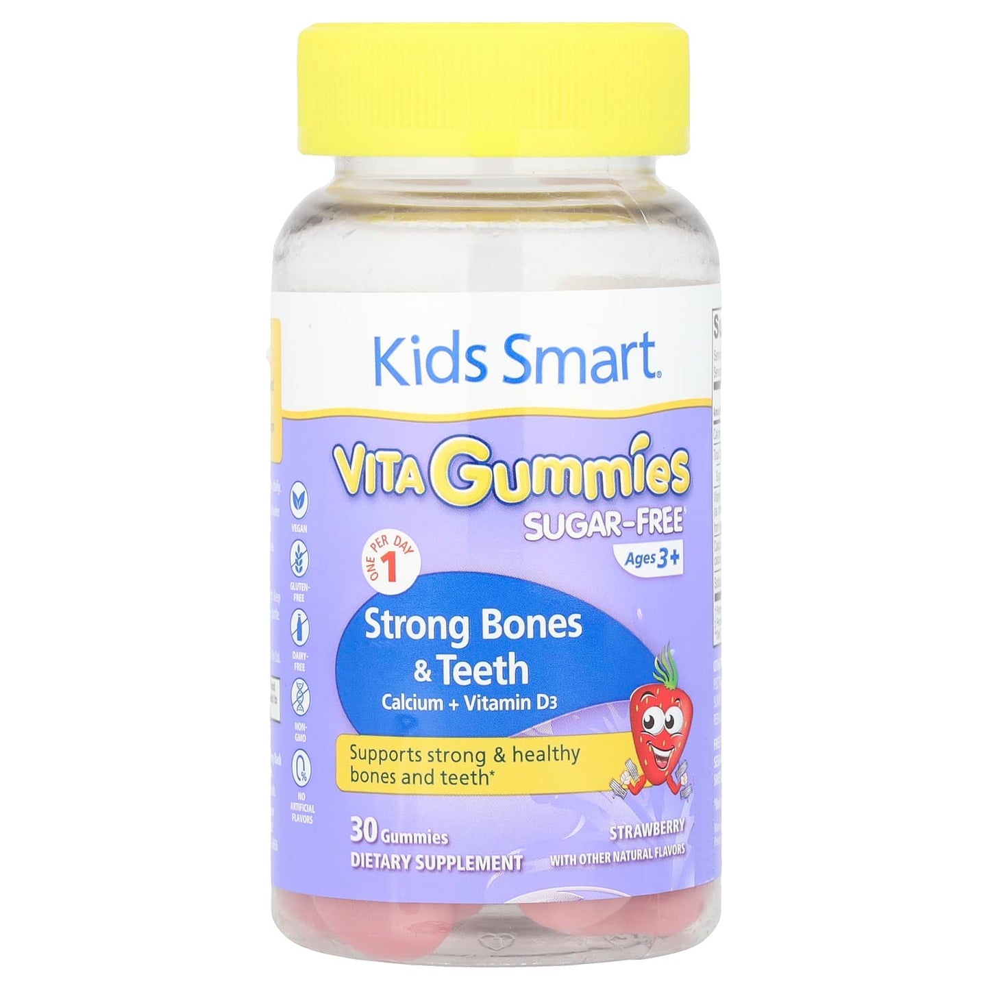 Kids Smart®, Vita Gummies, Strong Bones & Teeth, Calcium + Vitamin D3, Ages 3+, Strawberry, 30 Gummies - Image 1