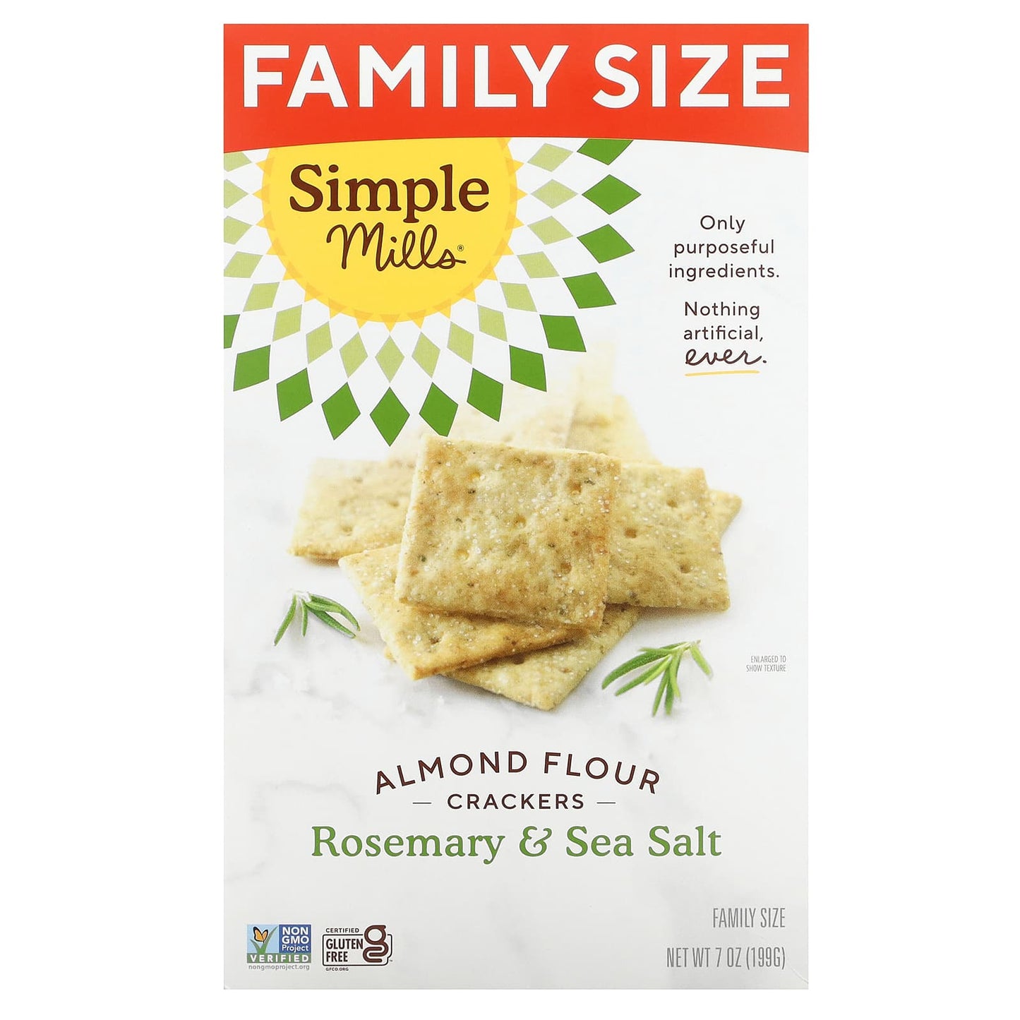 Simple Mills, Almond Flour Crackers, Rosemary & Sea Salt, Family Size, 7 oz (199 g) - Image 1