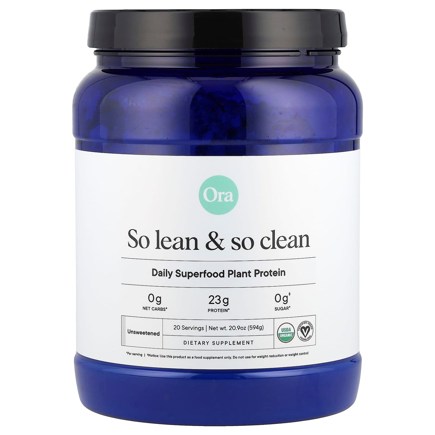 Ora, So Lean & So Clean, Daily Superfood Plant Protein, Unsweetened, 20.9 oz (594 g) - Image 1