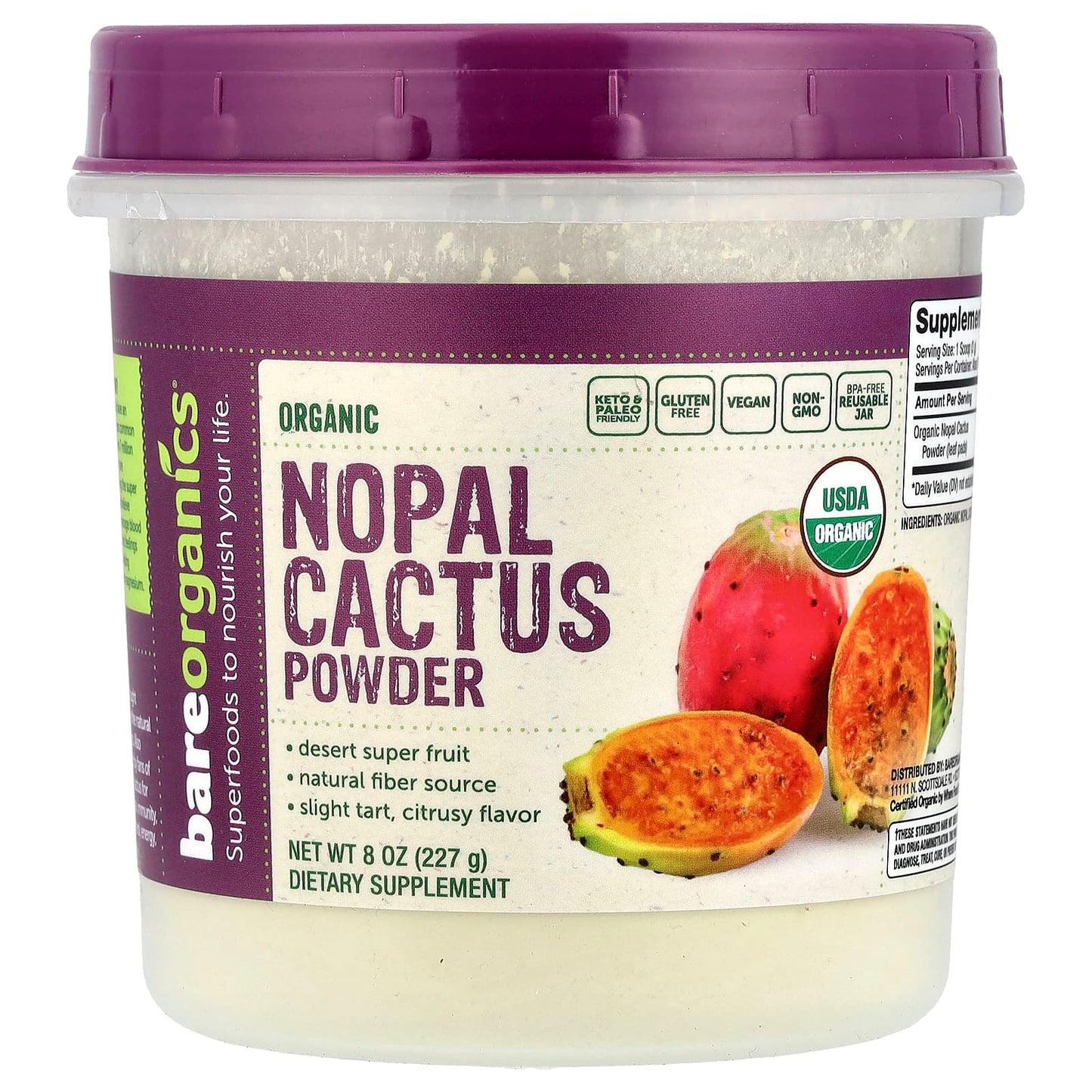 BareOrganics, Organic Nopal Cactus Powder, 8 oz (227 g)