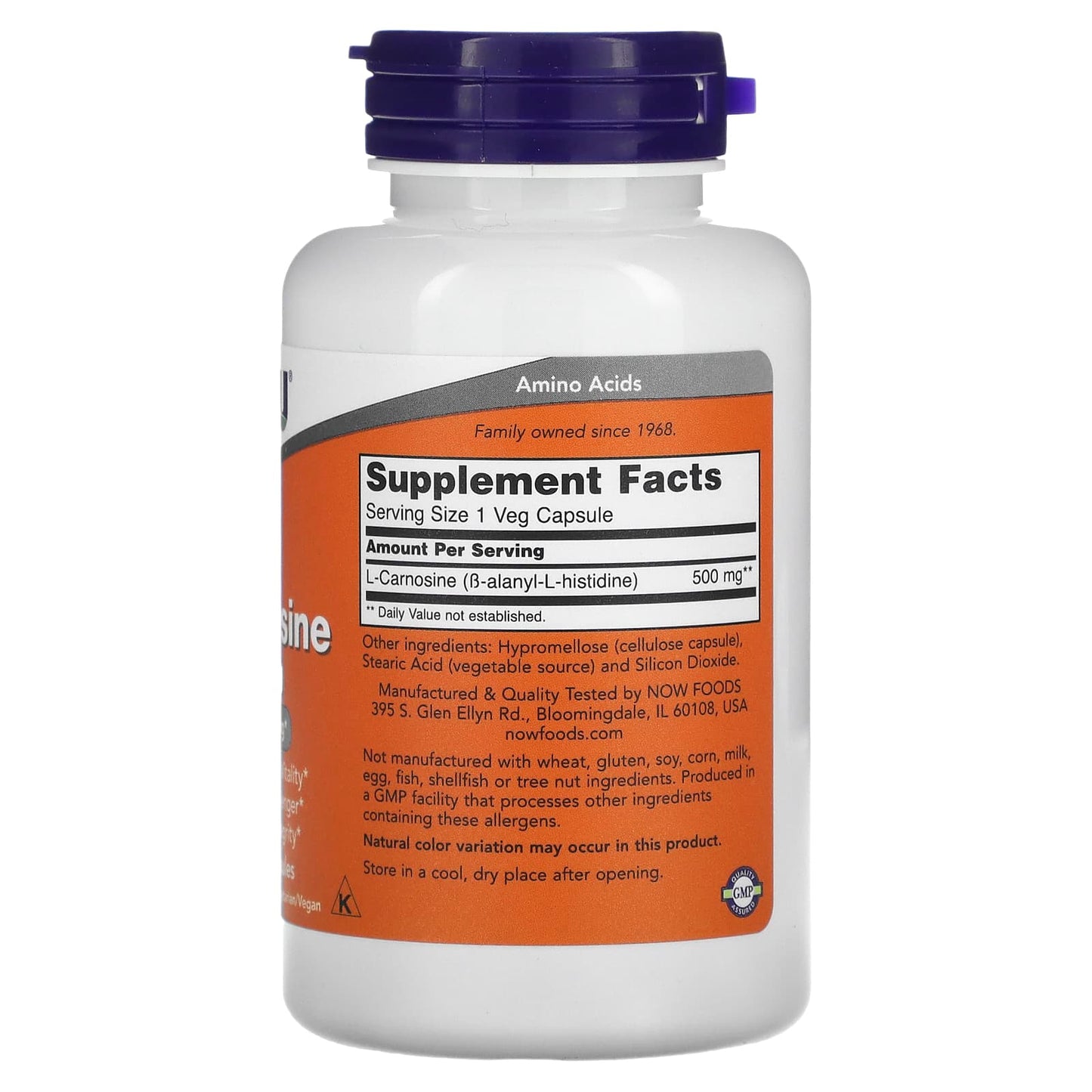 NOW Foods, L-Carnosine, 500 mg, 100 Veg Capsules - Image 2