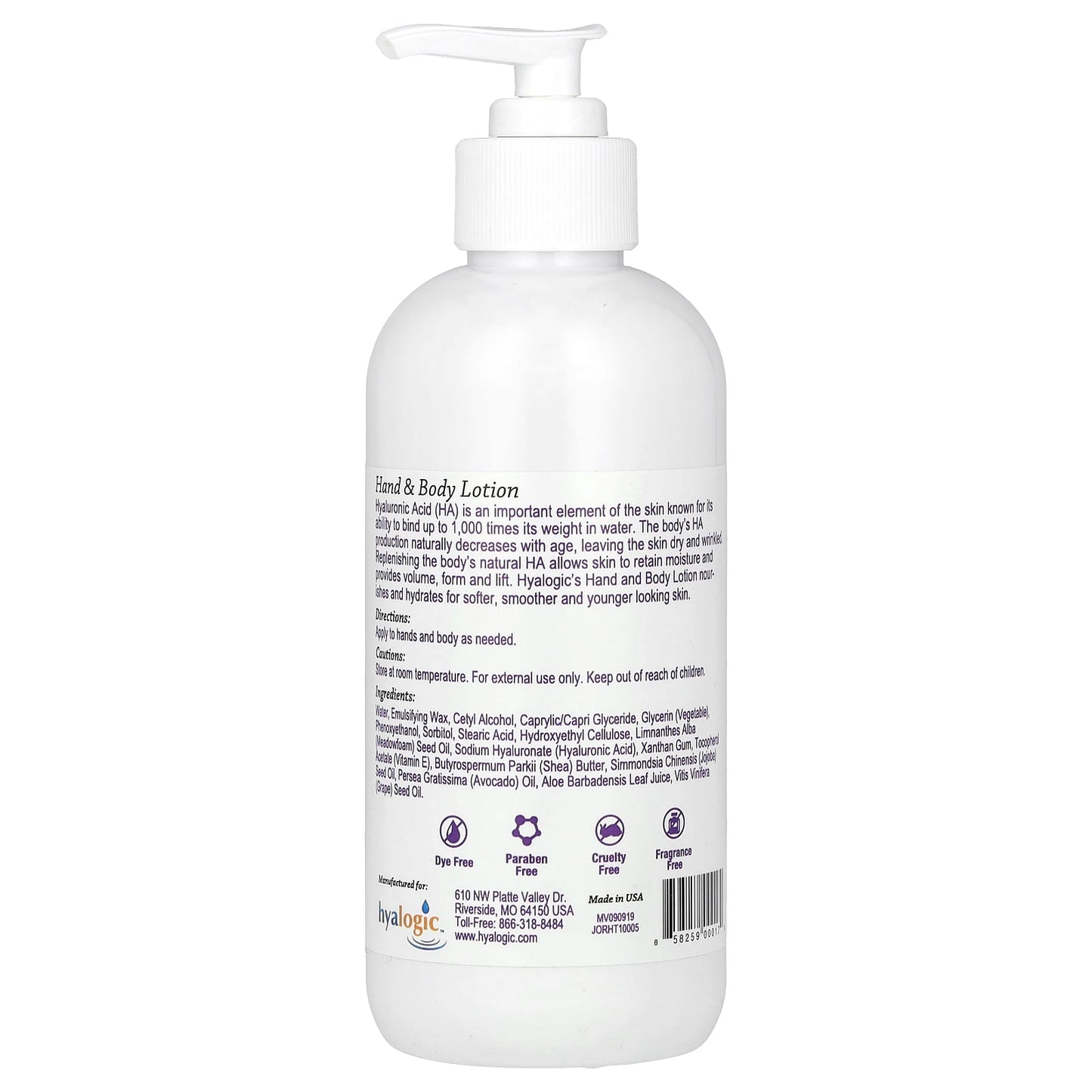 Fragrance-Free Hyaluronic Acid Body Lotion by Hyalogic, 10 oz - Image 2