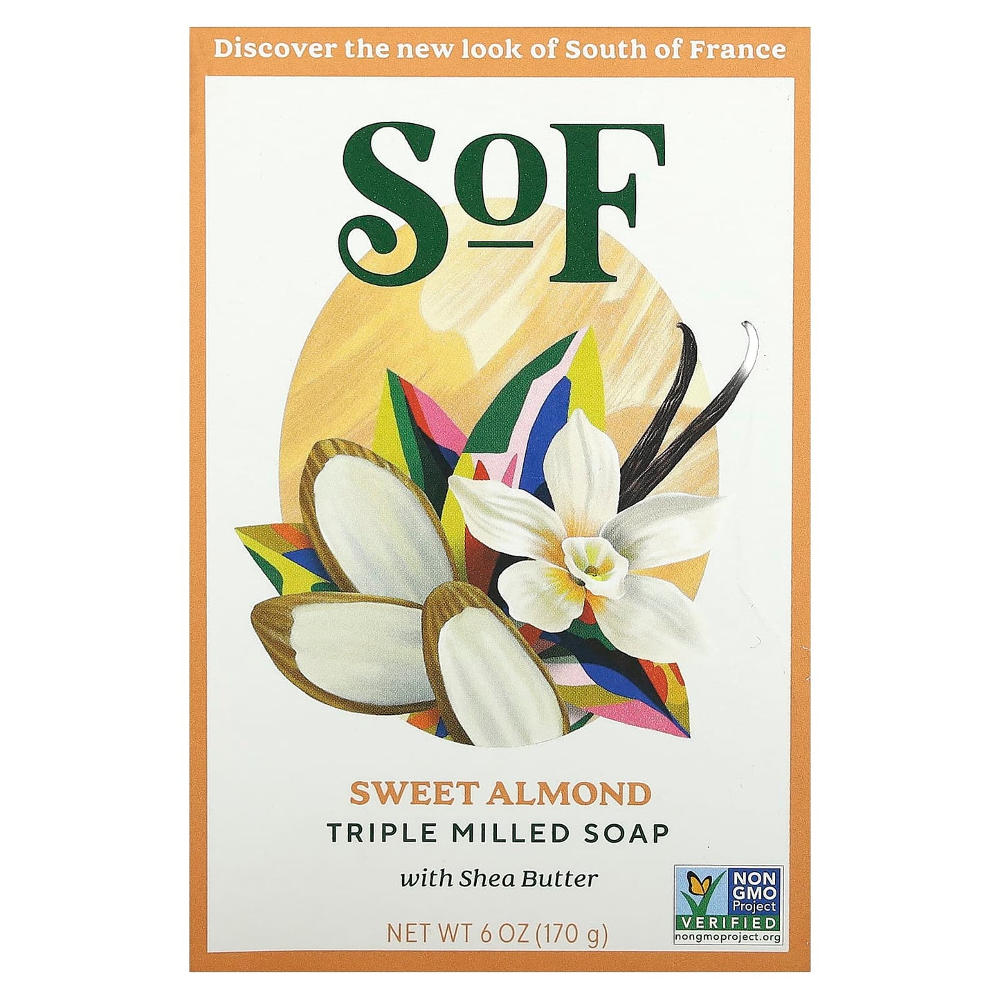 SoF, Triple Milled Bar Soap with Shea Butter, Sweet Almond, 6 oz (170 g) - Image 1