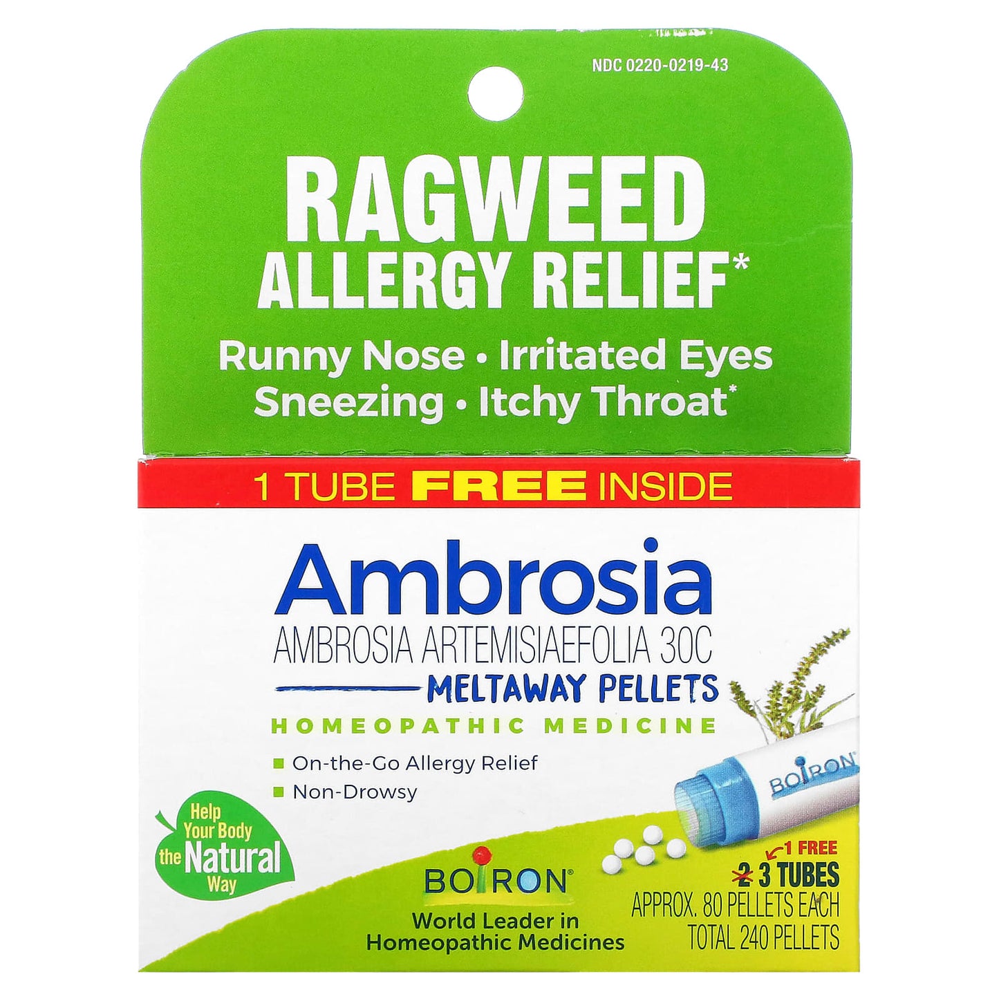 Boiron Ambrosia Ragweed Allergy Relief - Non-Drowsy Meltaway Pellets - Image 1