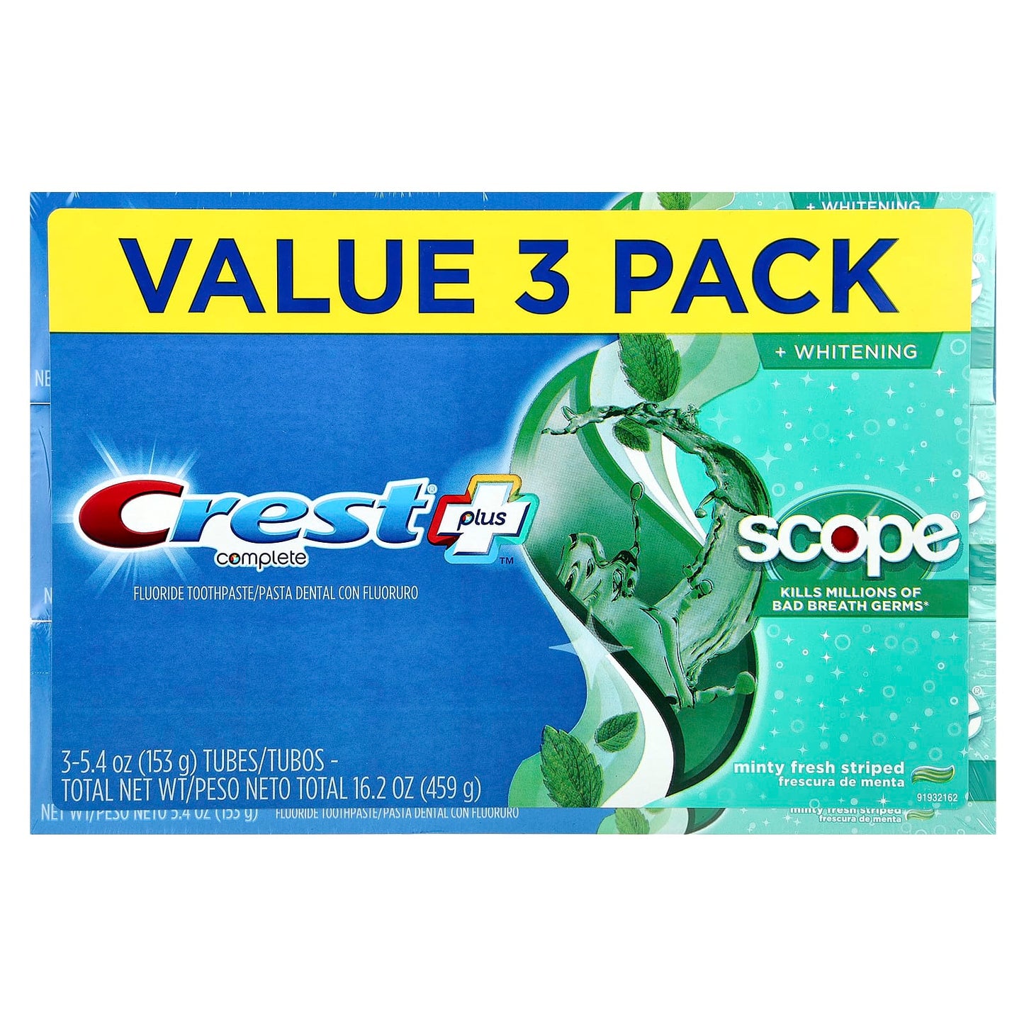 Crest Complete Plus Toothpaste, 3 Pack, Whitening, Fluoride, Minty Fresh - Image 2