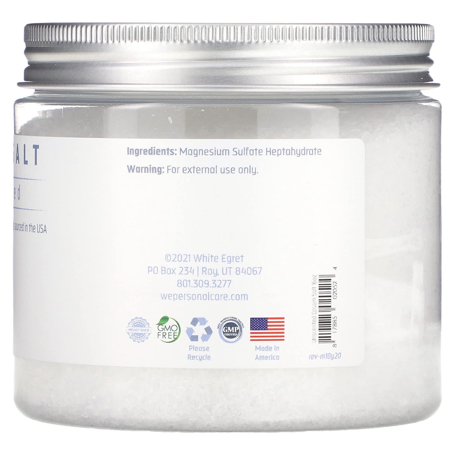 White Egret, Epsom Salt, Unscented, 16 oz (454 g) - Image 2