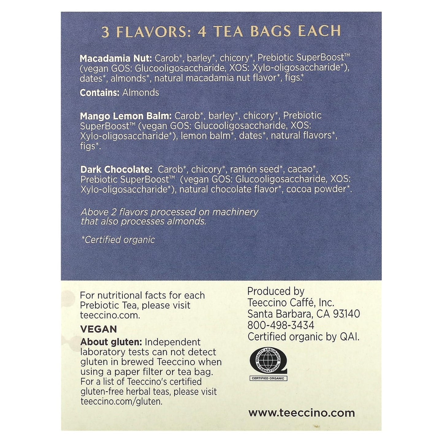 Teeccino, Prebiotic Herbal Tea Sampler, 3 Flavors, Caffeine Free, 12 Tea Bags, 2.54 oz (72 g) - Image 2