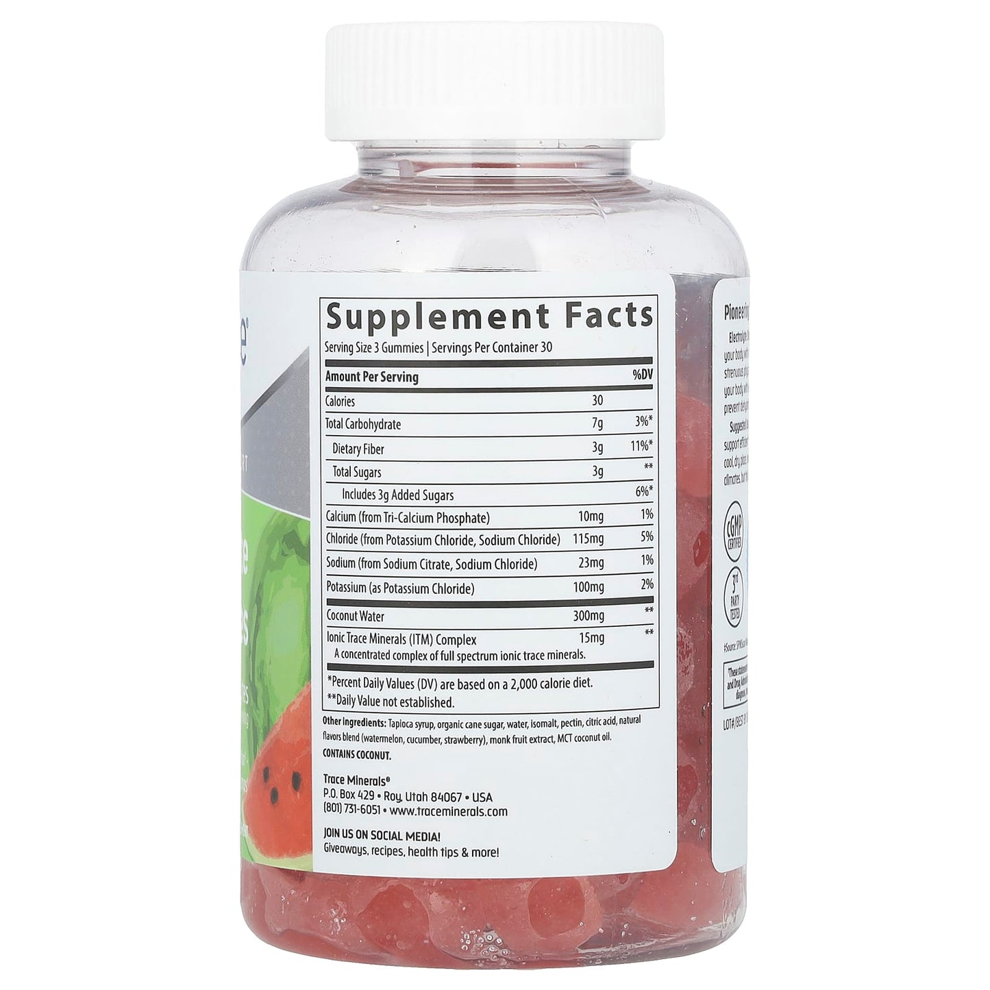 Trace, TM Sport, Electrolyte Stamina Gummies, Watermelon, 263 mg, 90 Gummies (87.66 mg per Gummy) - Image 2