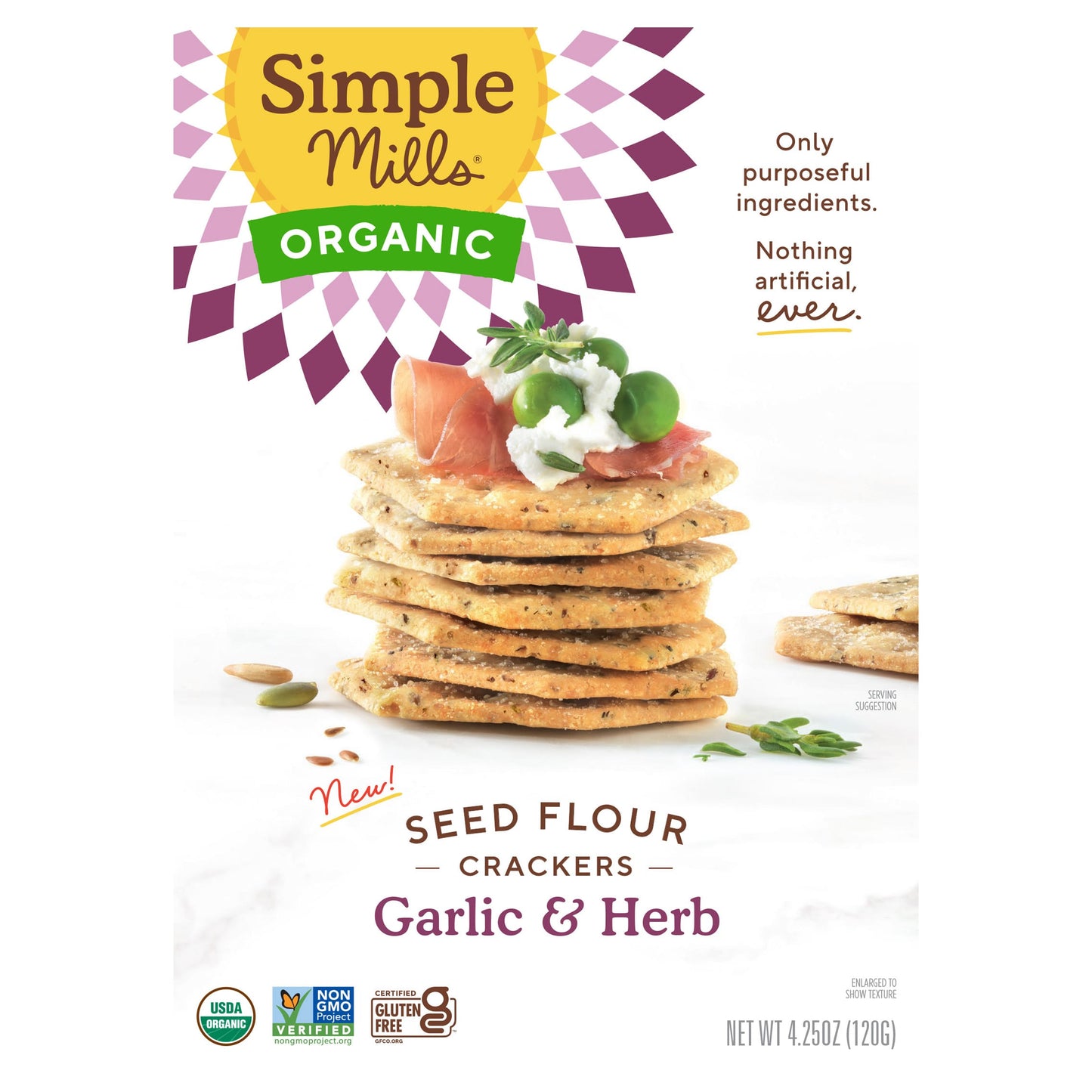 Simple Mills, Organic Seed Flour Crackers, Garlic & Herb, 4.25 oz (120 g) - Image 1