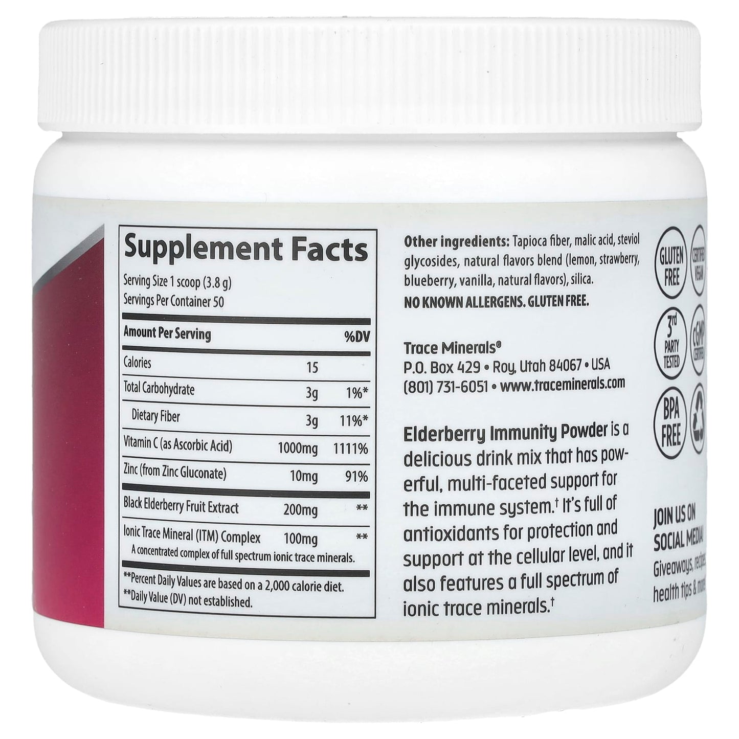 Trace, Elderberry Immunity Powder, Lemon Berry, 6.7 oz (190 g) - Image 2